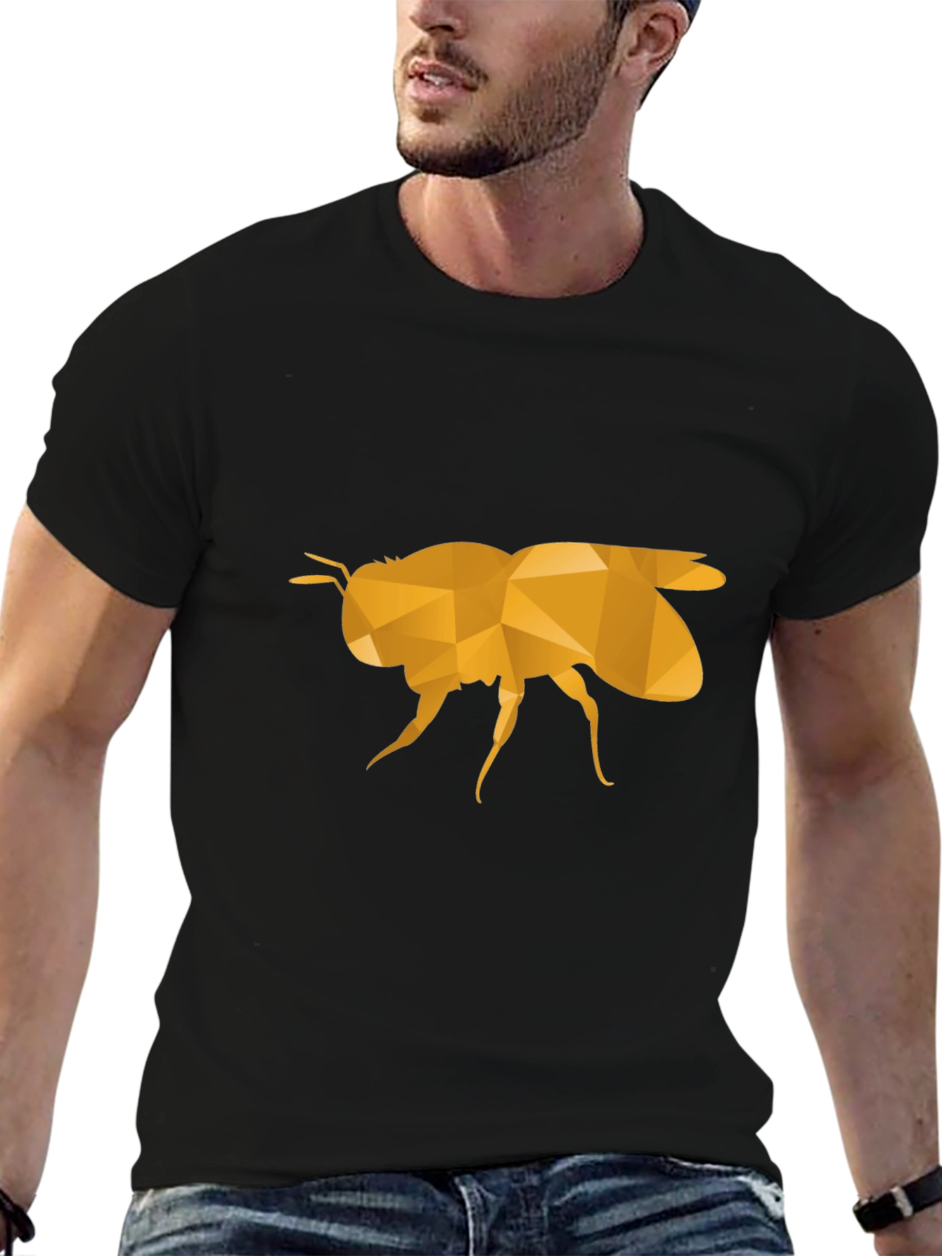 Black Geometric Bee Graphic Black T-Shirt view 6