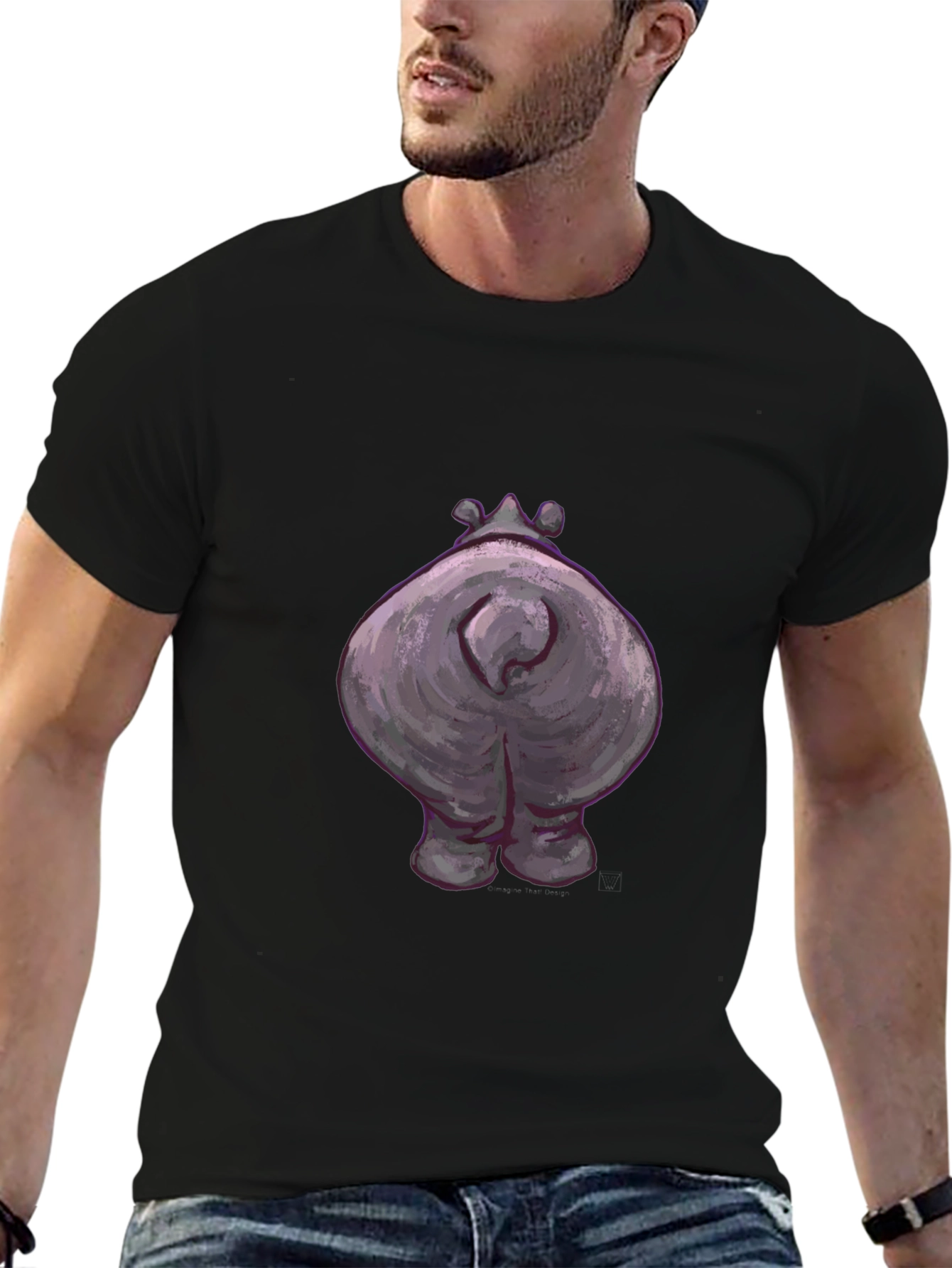 Black Hippo Butt Graphic Tee - Funny Animal T-Shirt view 6