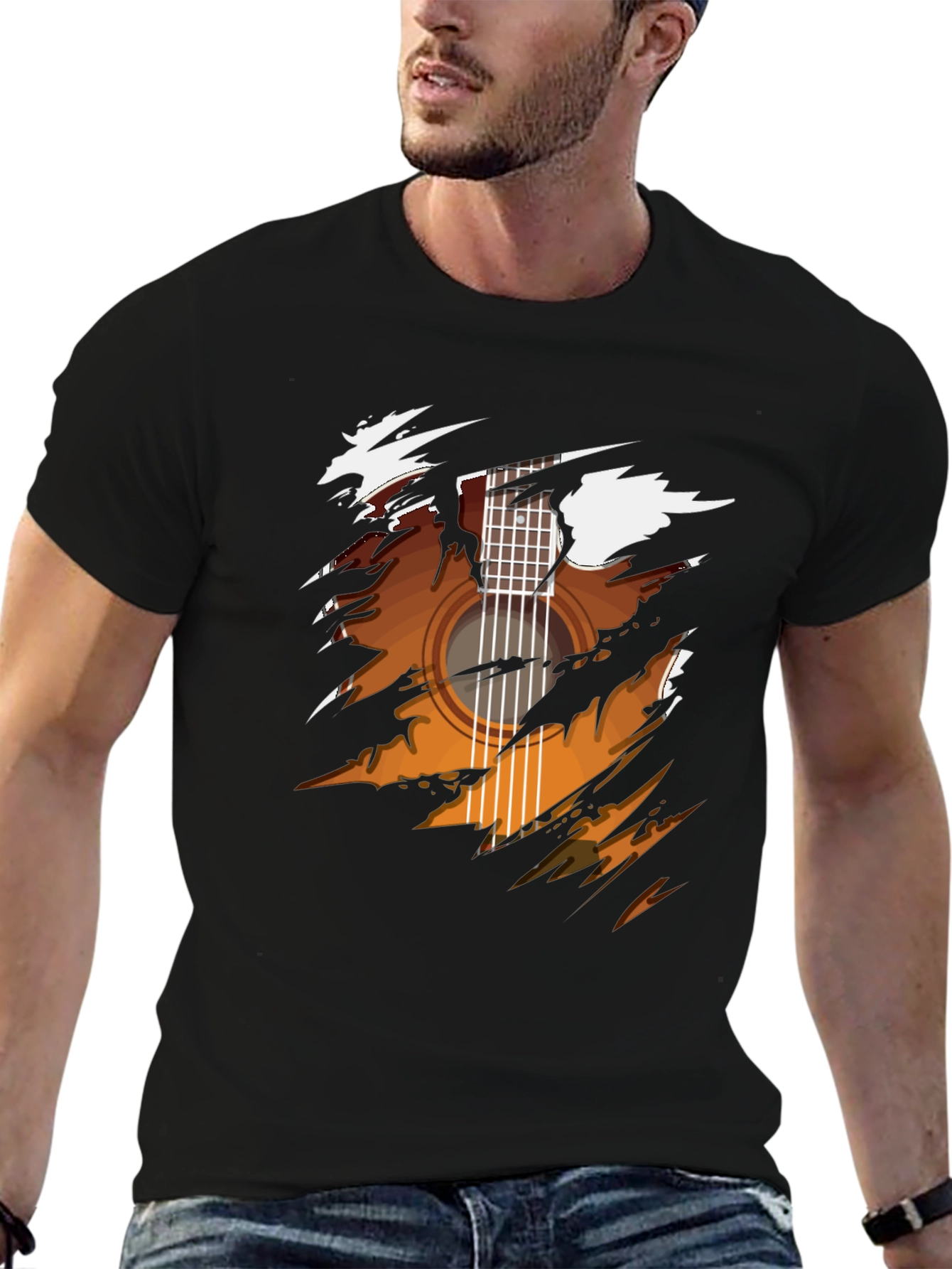 Black Guitar Graphic Black T-Shirt - Music Lover Tee view 6