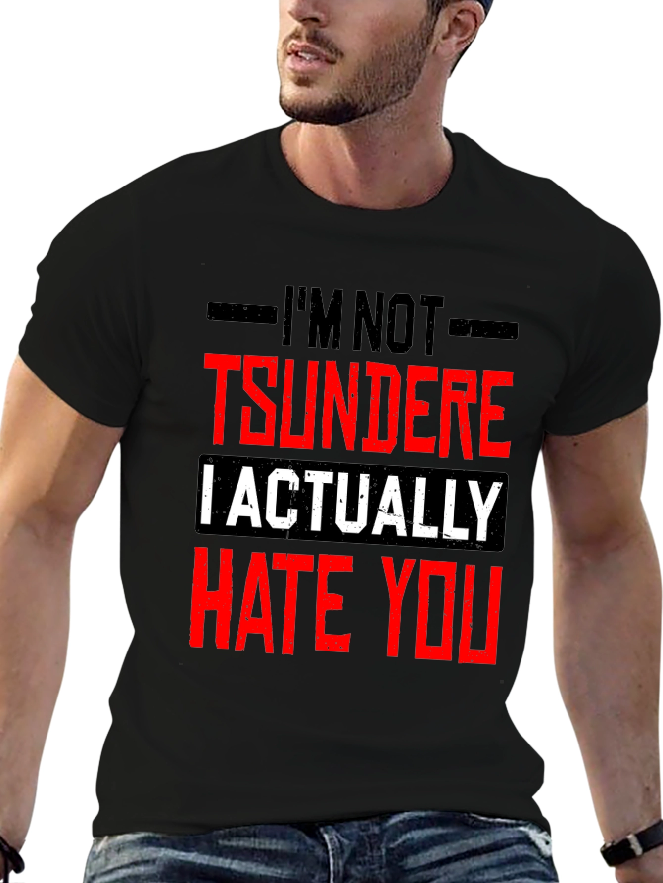 Black I'm Not Tsundere Funny Graphic Tee view 6