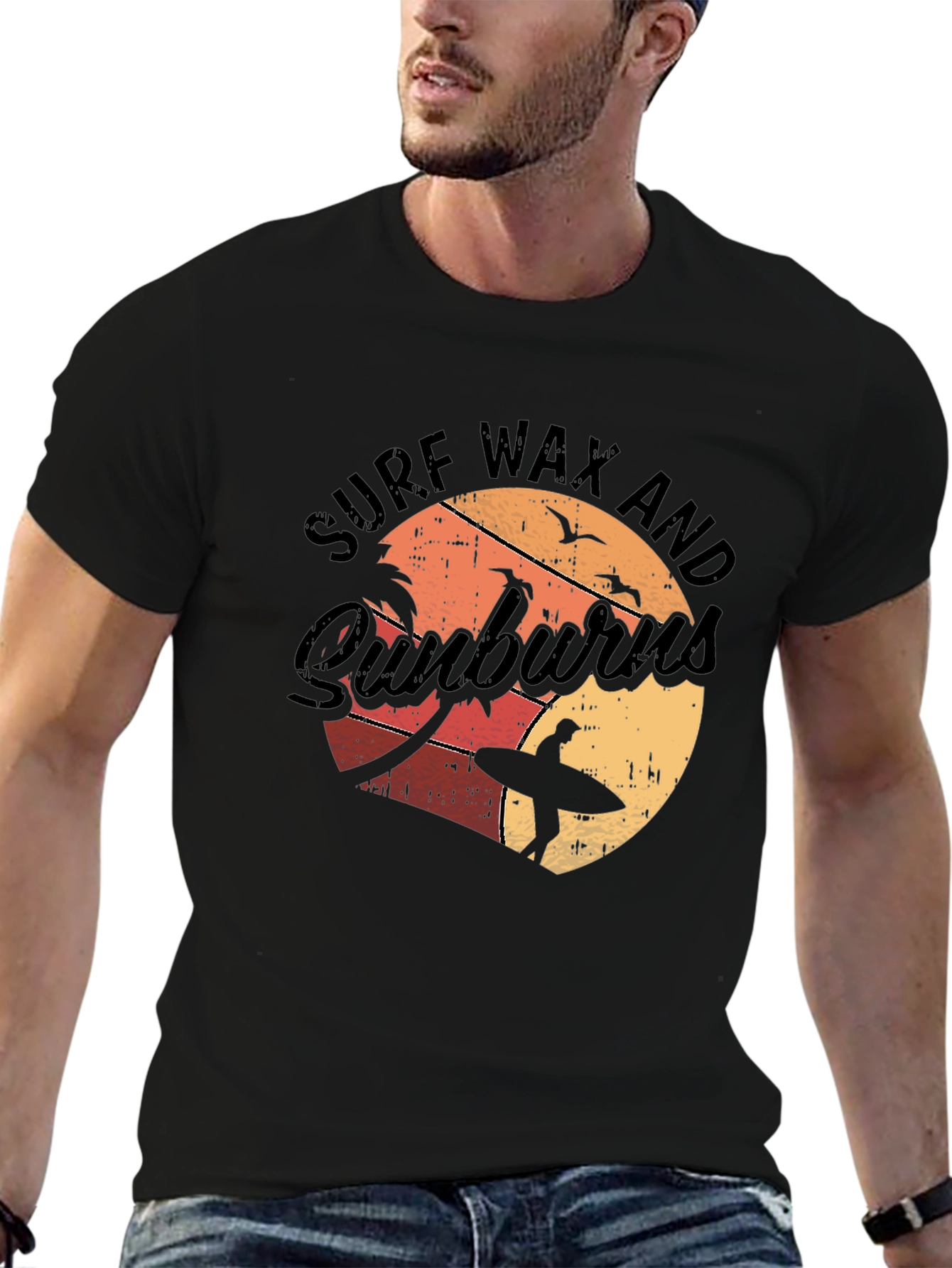 Black Surf Wax and Sunburns T-Shirt - Beach Vibes view 6