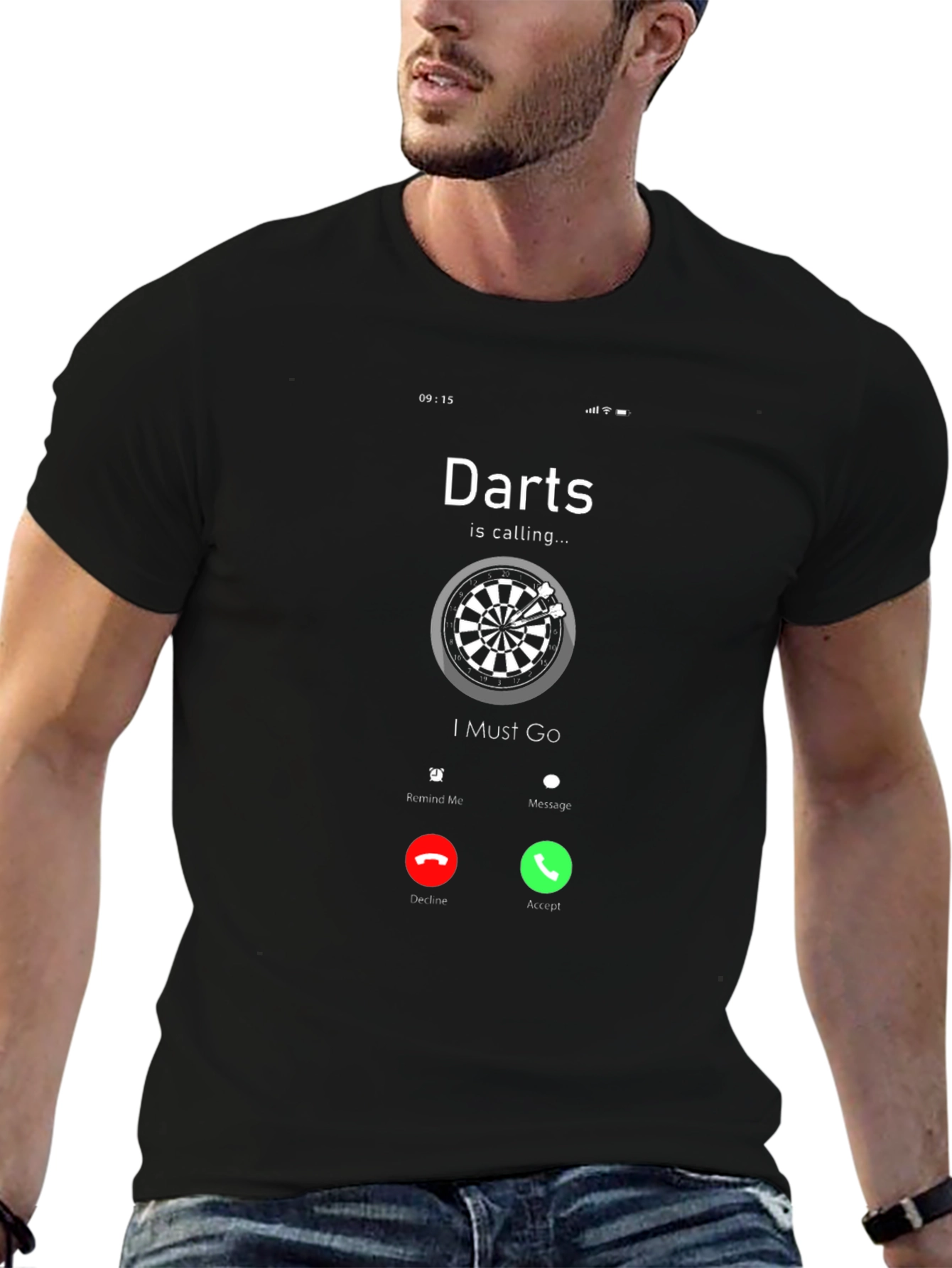 Black Darts Calling T-Shirt: I Must Go Dartboard Tee view 6