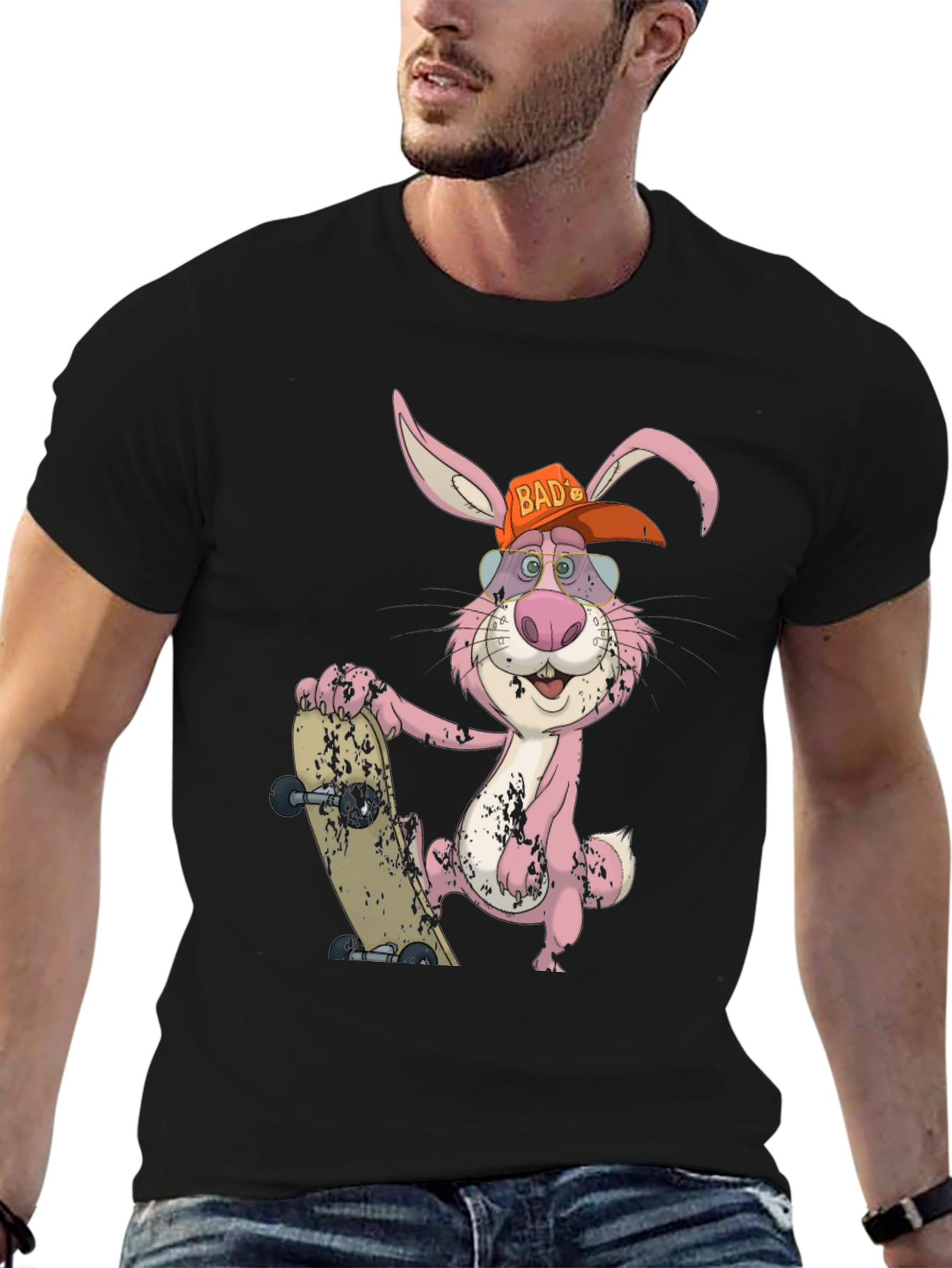 Black Cool Bunny Skateboarder Graphic Tee view 6