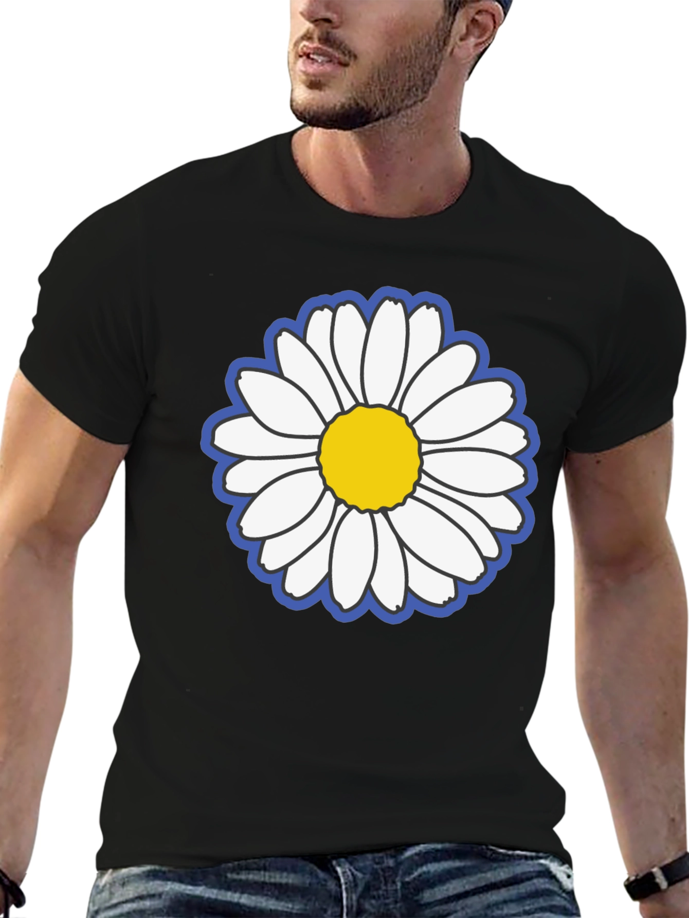 Black Daisy Flower Graphic Black Tee view 6