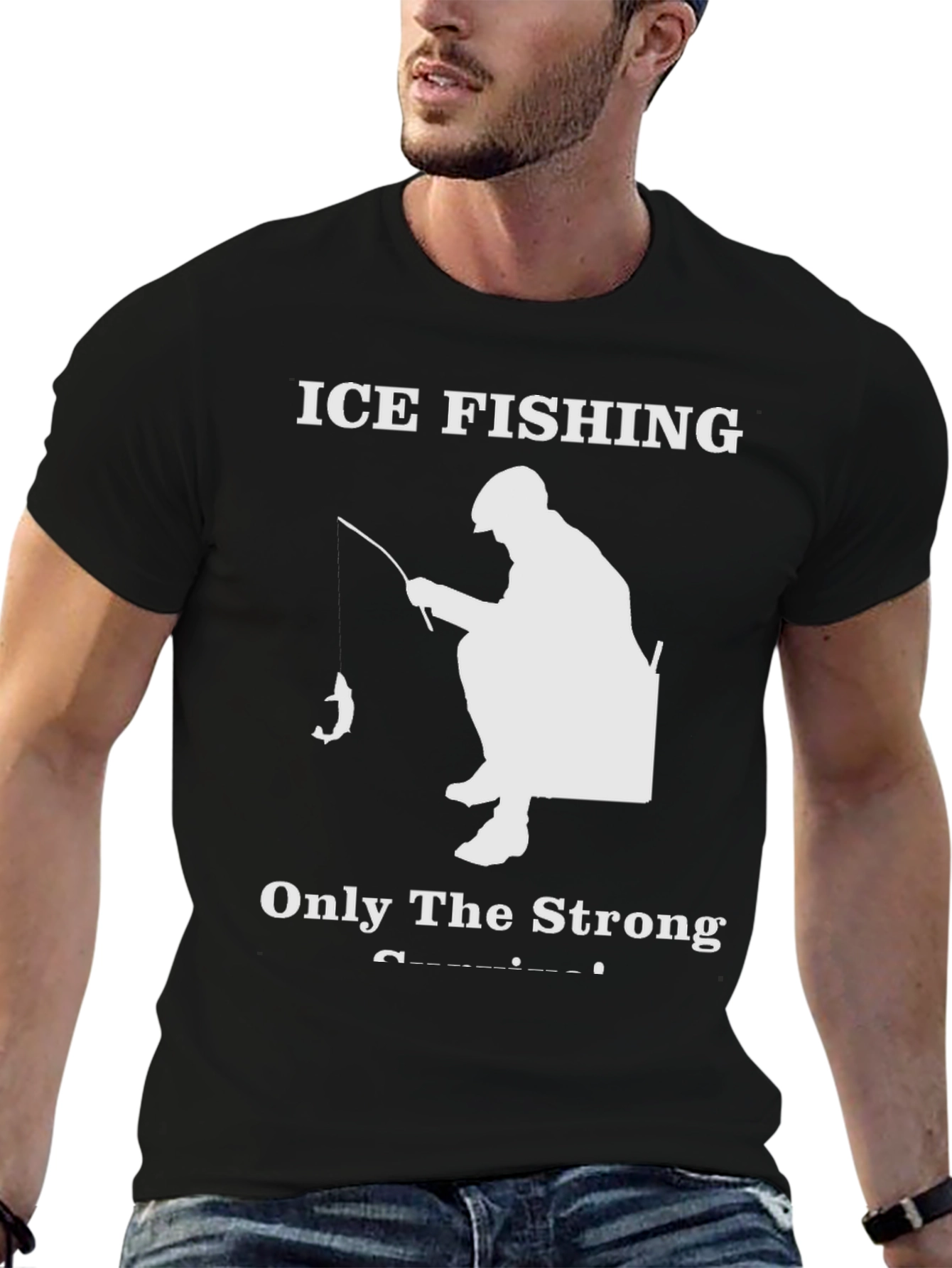 Black Ice Fishing T-Shirt - Only The Strong Survive! view 6