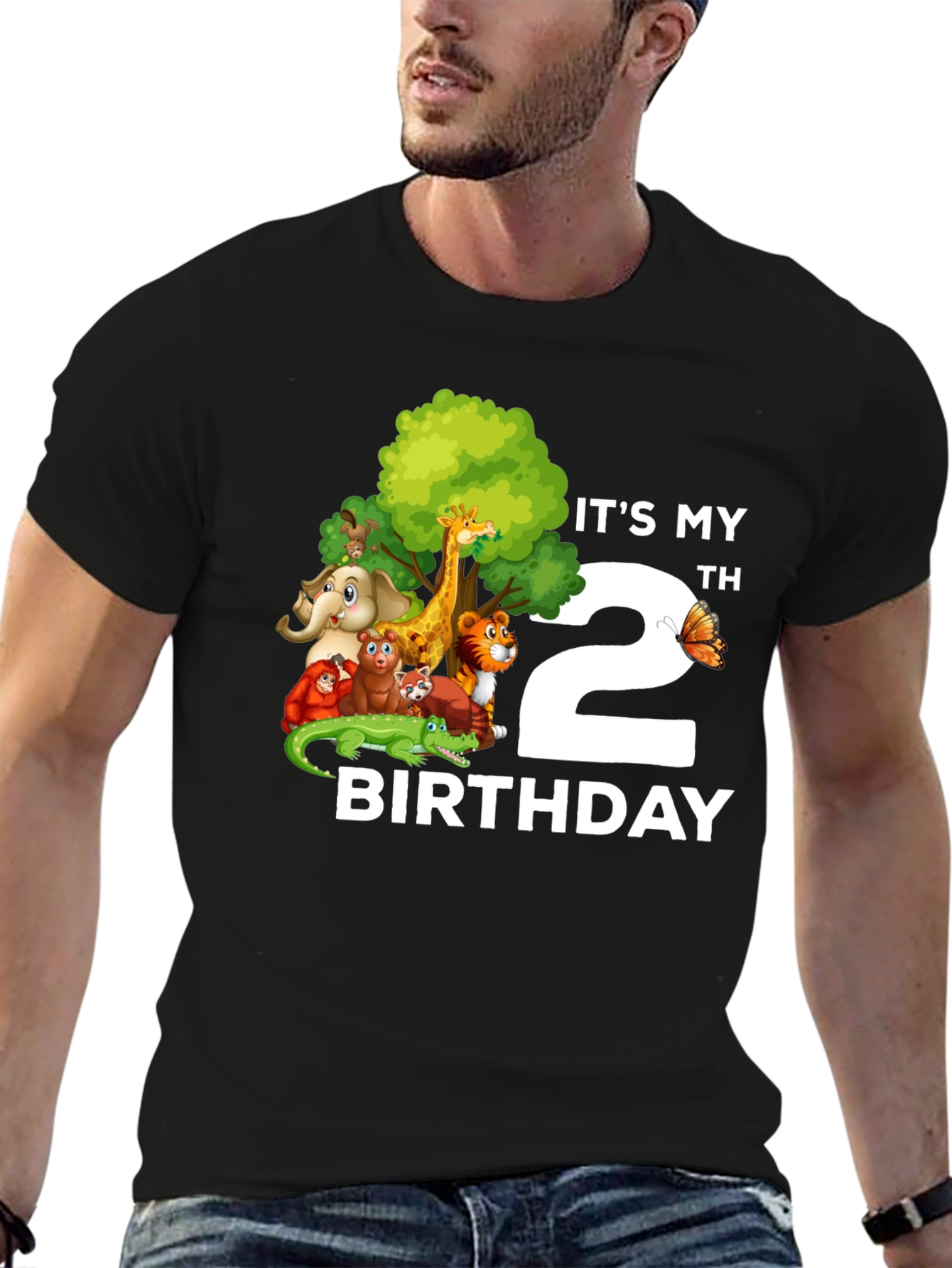 Black It's My 2nd Birthday Jungle Animals Kids T-Shirt view 6