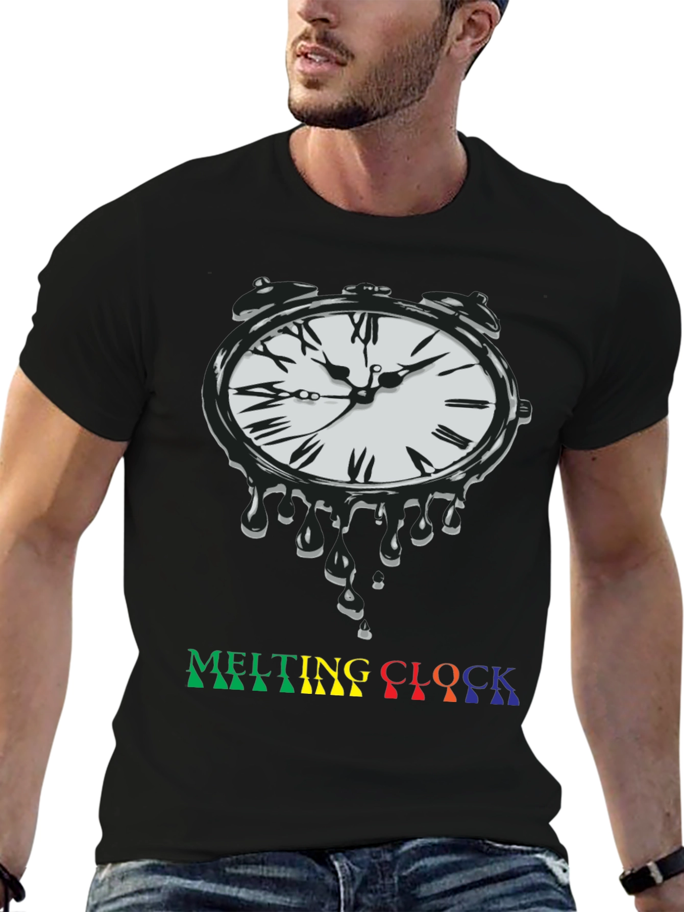 Black Melting Clock Graphic Tee - Black Cotton Blend view 6