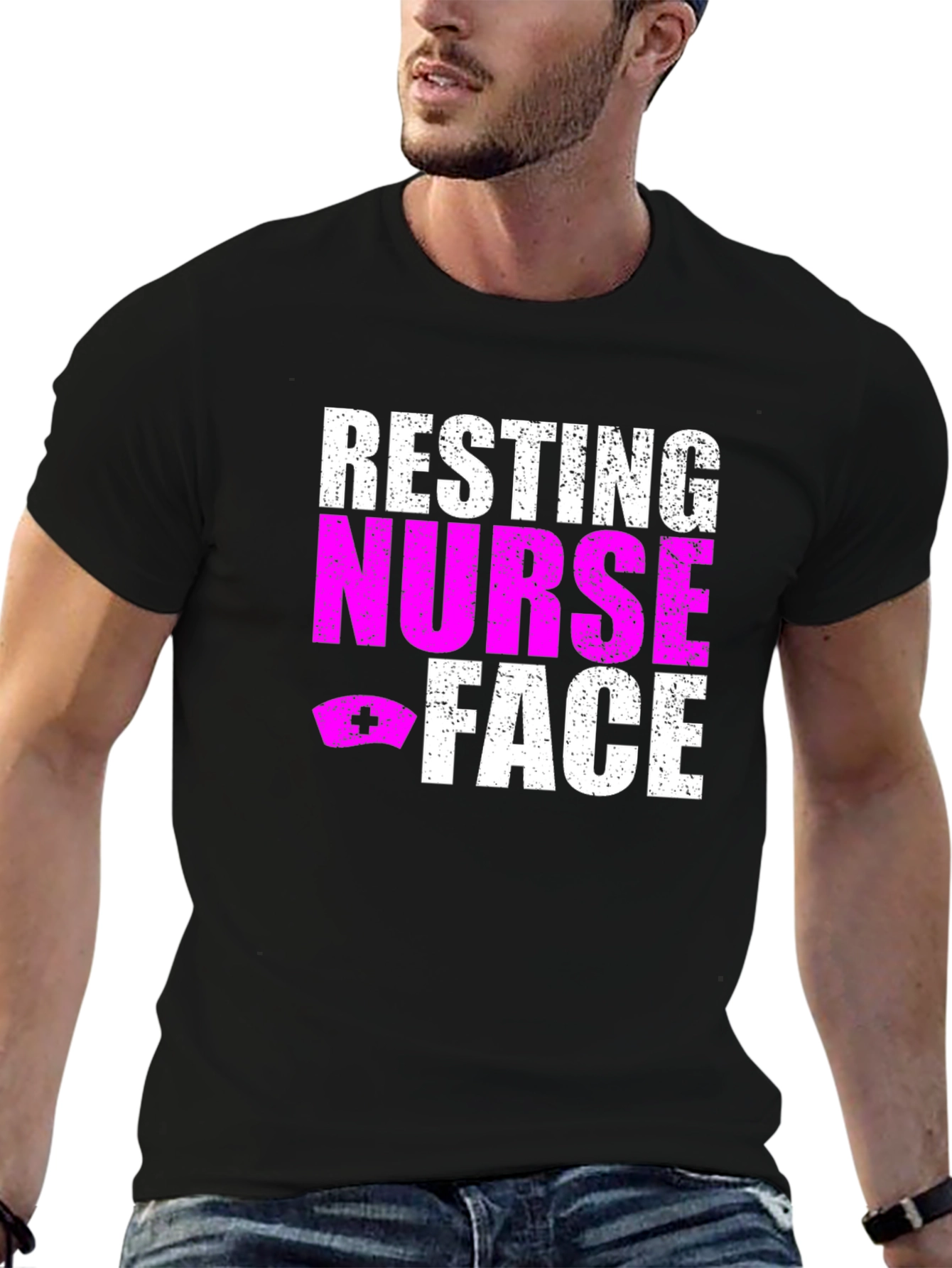 Black Resting Nurse Face Graphic T-Shirt view 6