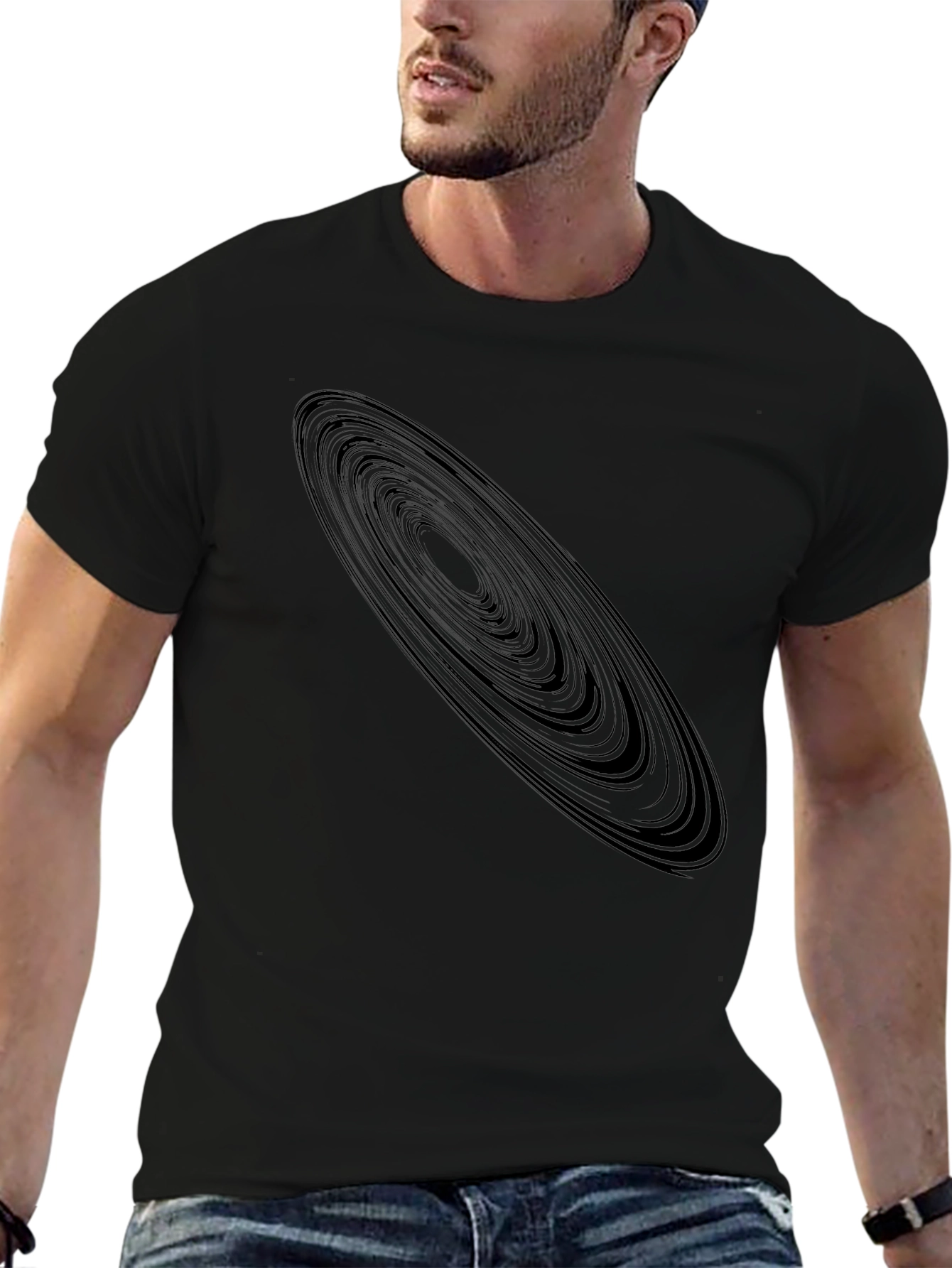 Black Saturn Rings Graphic Tee - Unique Space Design view 6