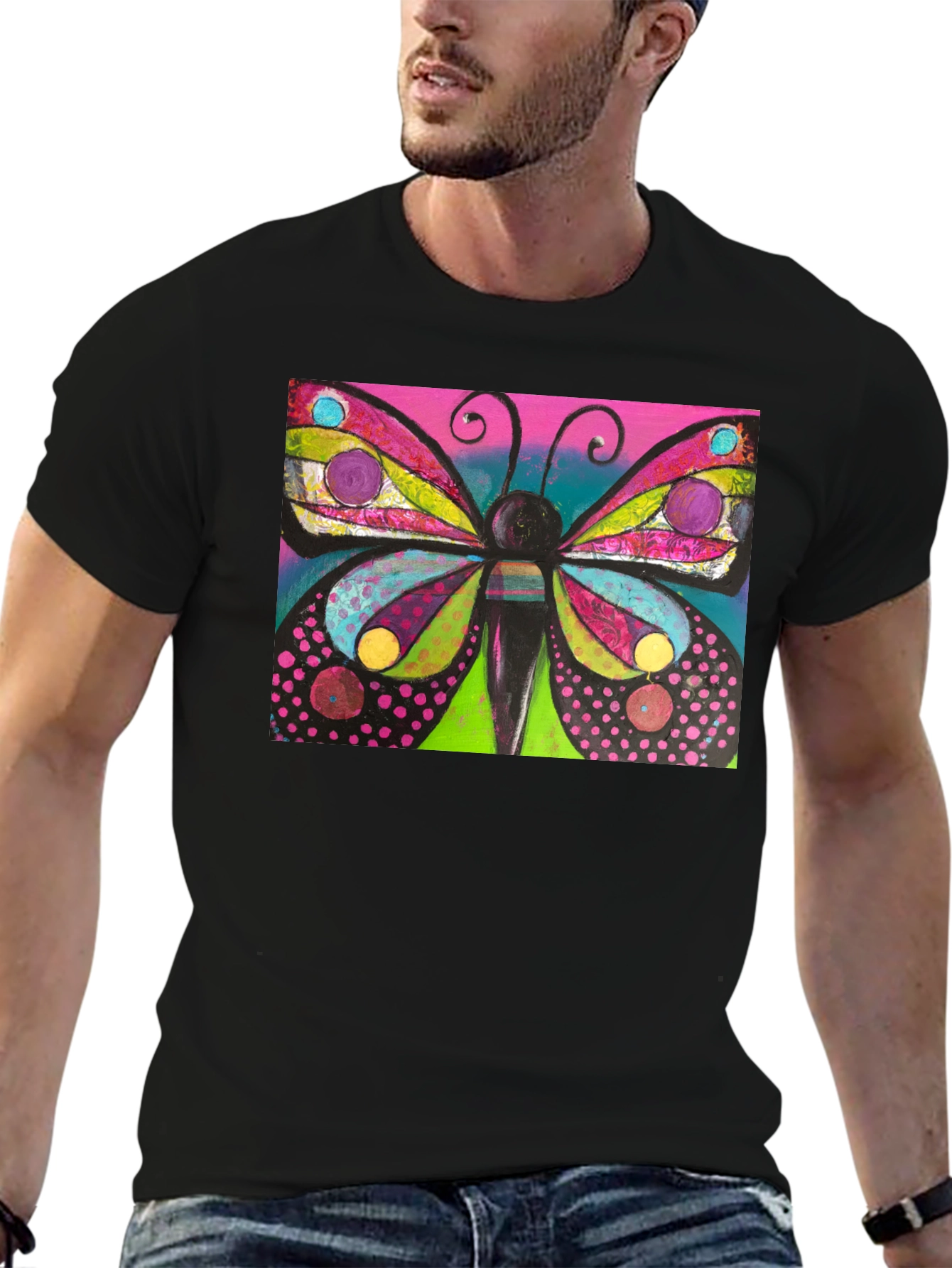 Black Butterfly Art Print Black T-Shirt view 6