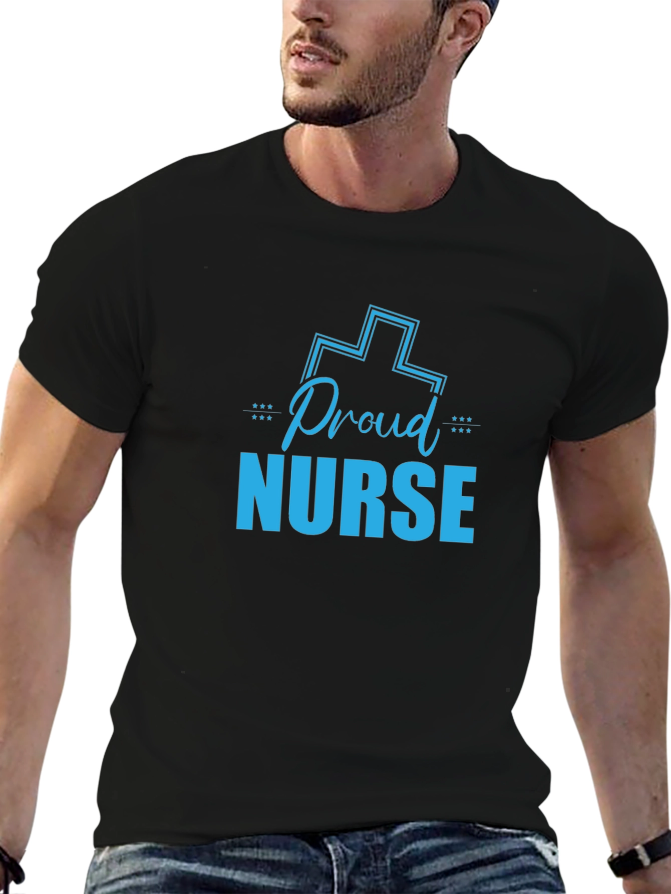 Black Proud Nurse Graphic T-Shirt - Black Crew Neck view 6