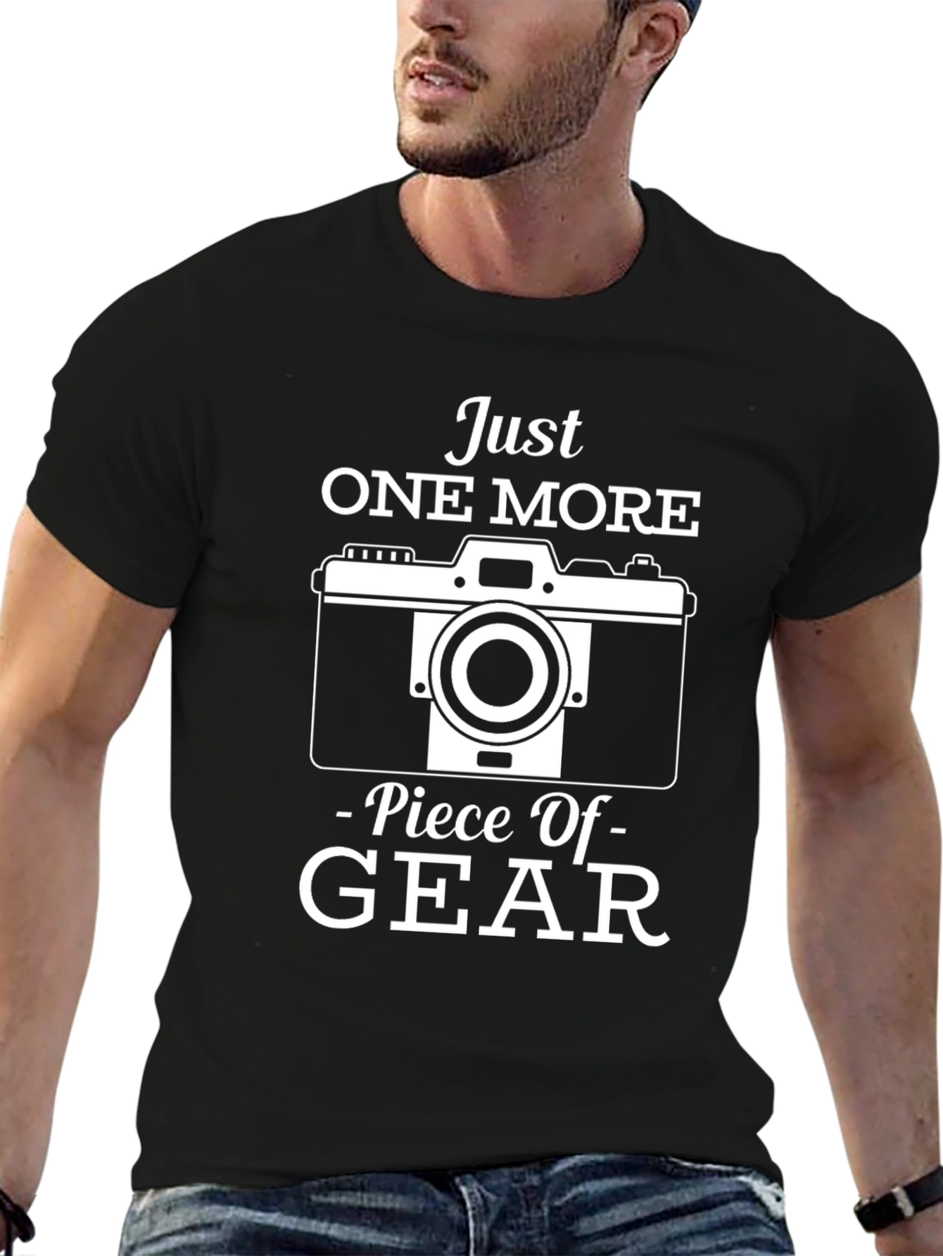 Black Just One More Piece of Gear Camera Graphic Tee view 6