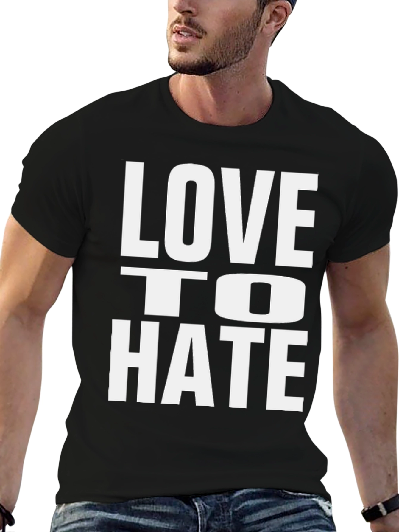 Black Love to Hate Graphic Tee - Bold Statement T-Shirt view 6