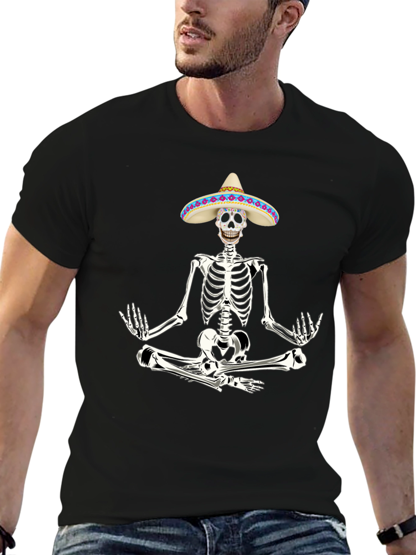 Meditating Skeleton in Sombrero T-Shirt - 6