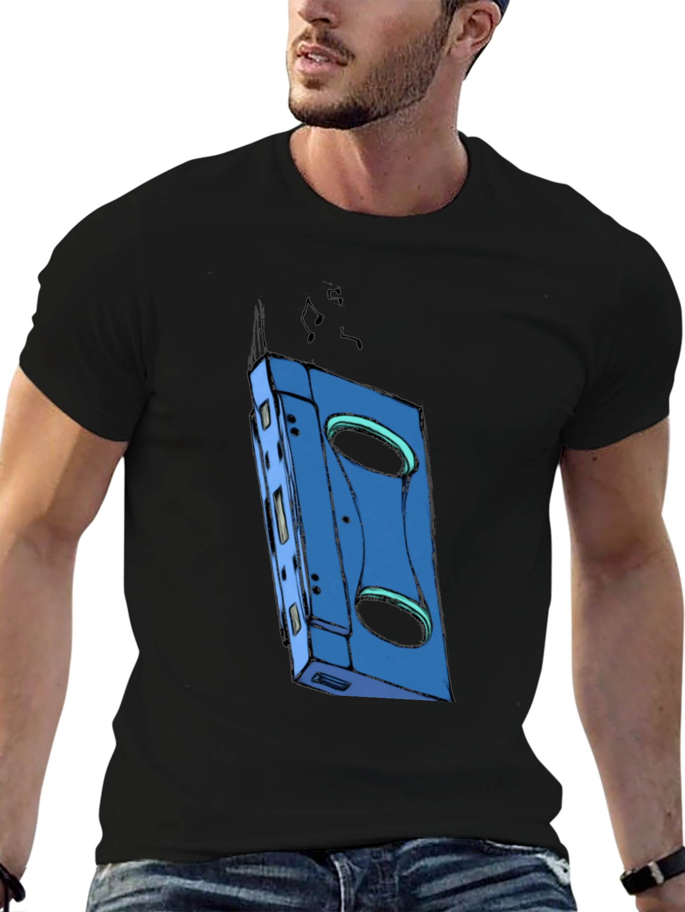 Black Retro Cassette Tape Graphic T-Shirt - Music Lover Tee view 6