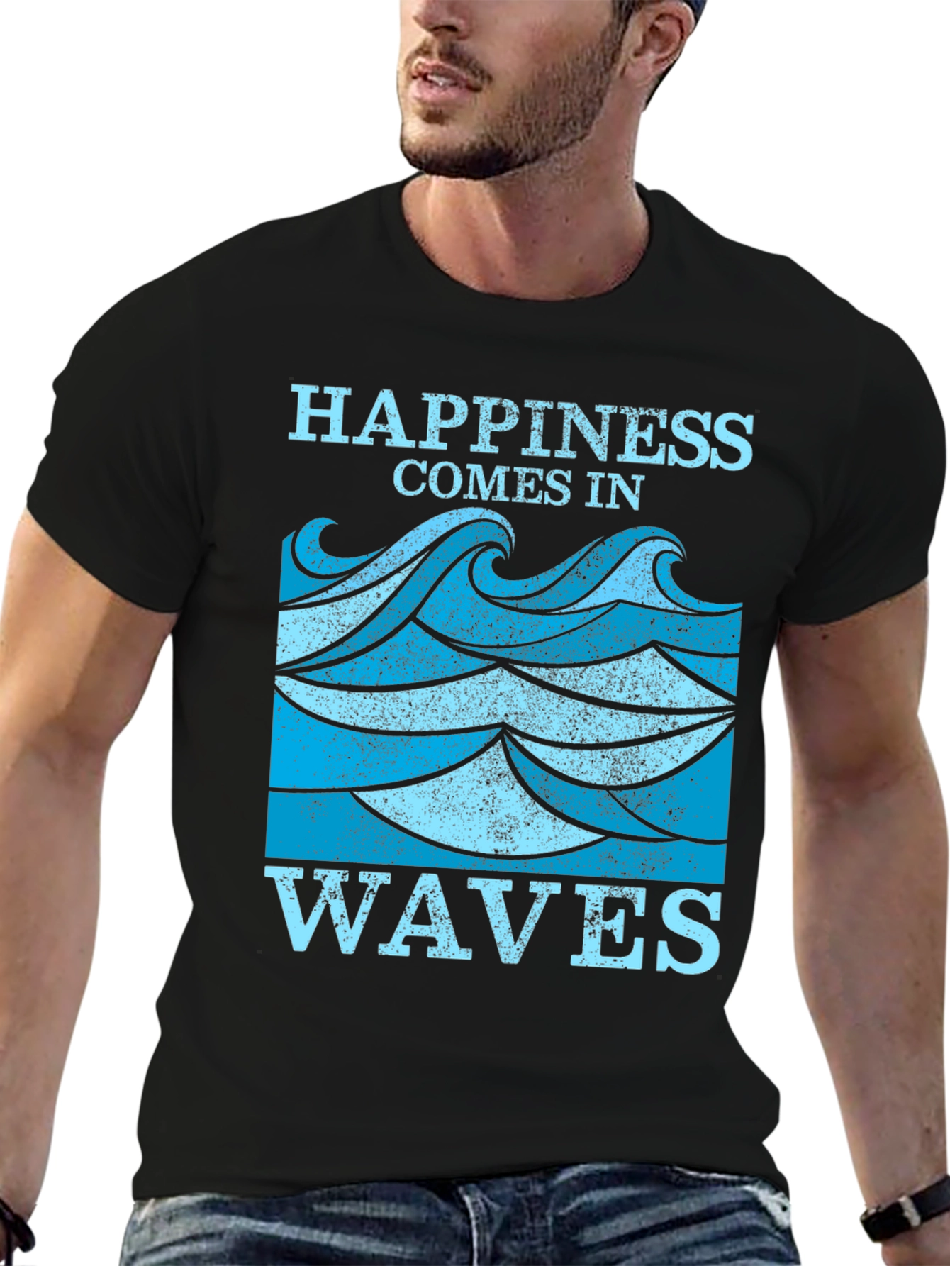 Black Happiness Comes in Waves Graphic Tee view 6