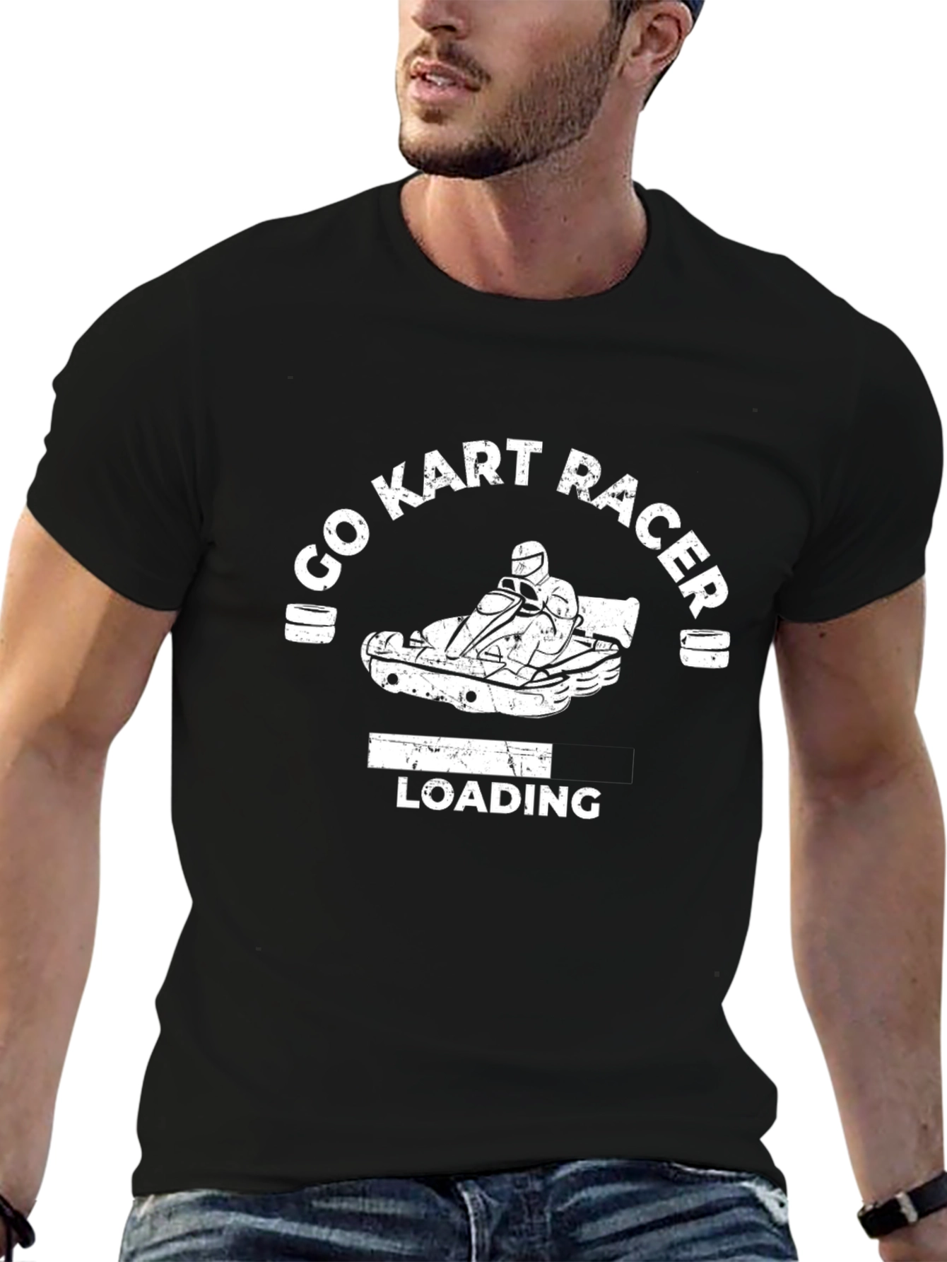 Black Go Kart Racer Loading T-Shirt view 6