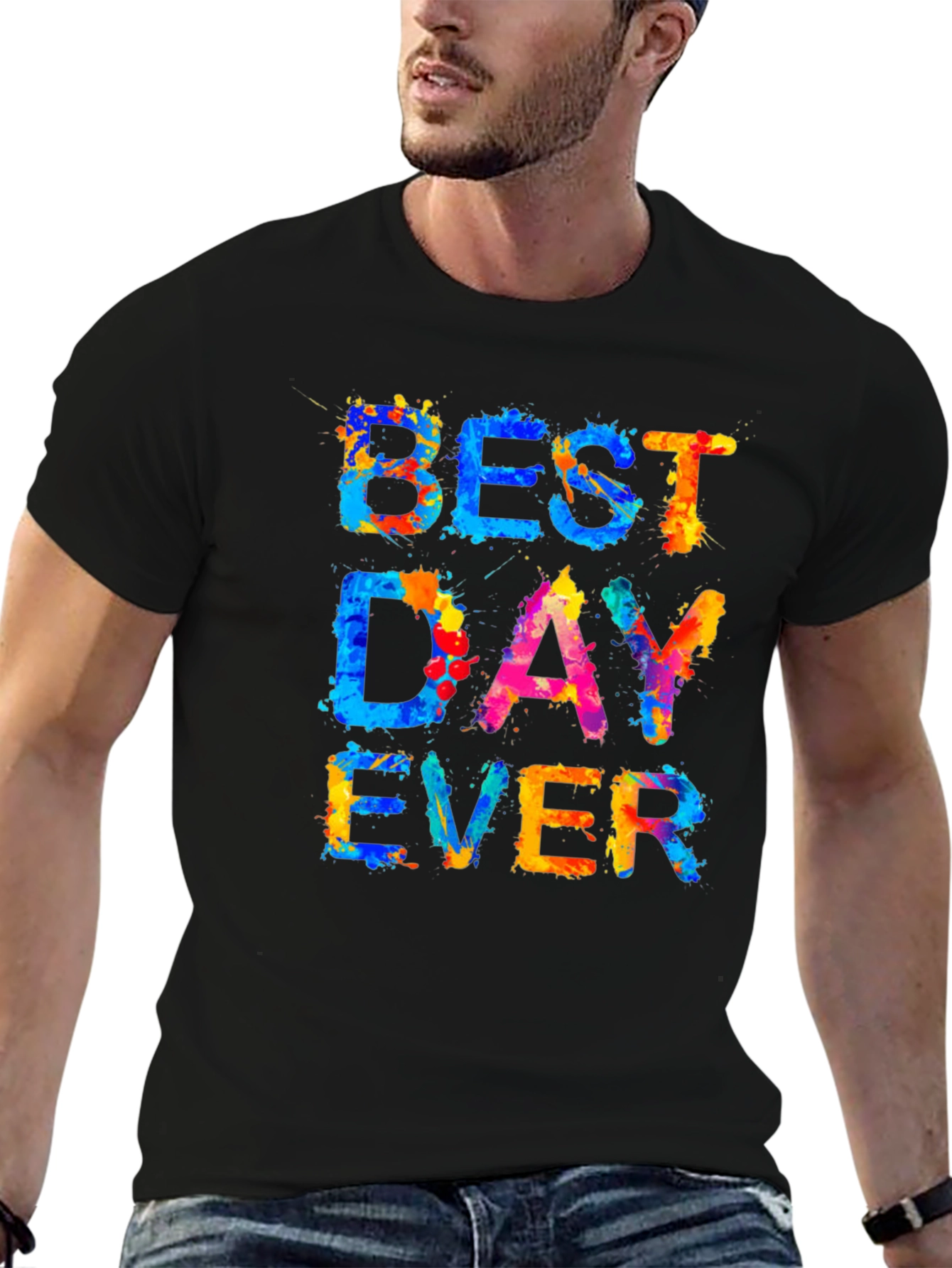 Black Best Day Ever Graphic Tee - Men's Colorful Shirt view 6