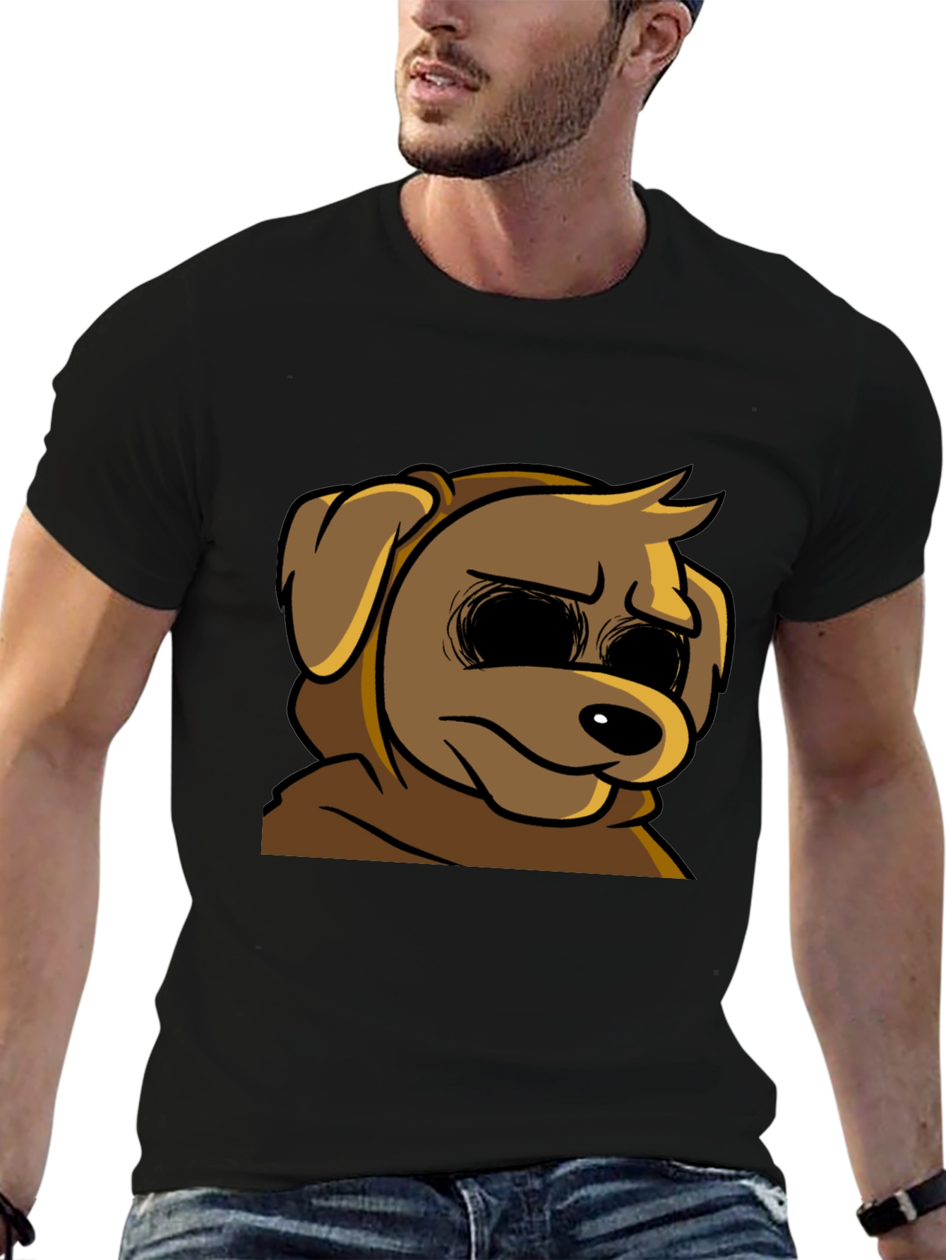Black Cartoon Dog Graphic T-Shirt - Soft Black Tee view 6