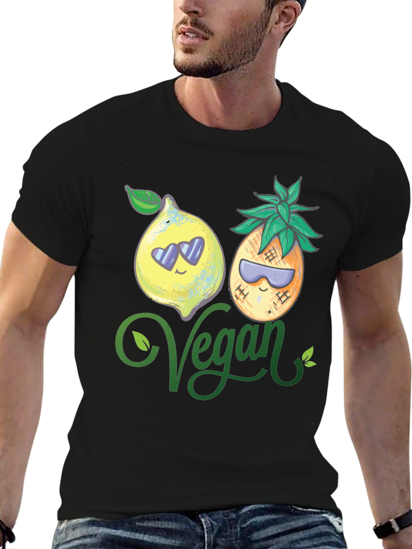 Black Vegan Lemon Pineapple Graphic Tee view 6