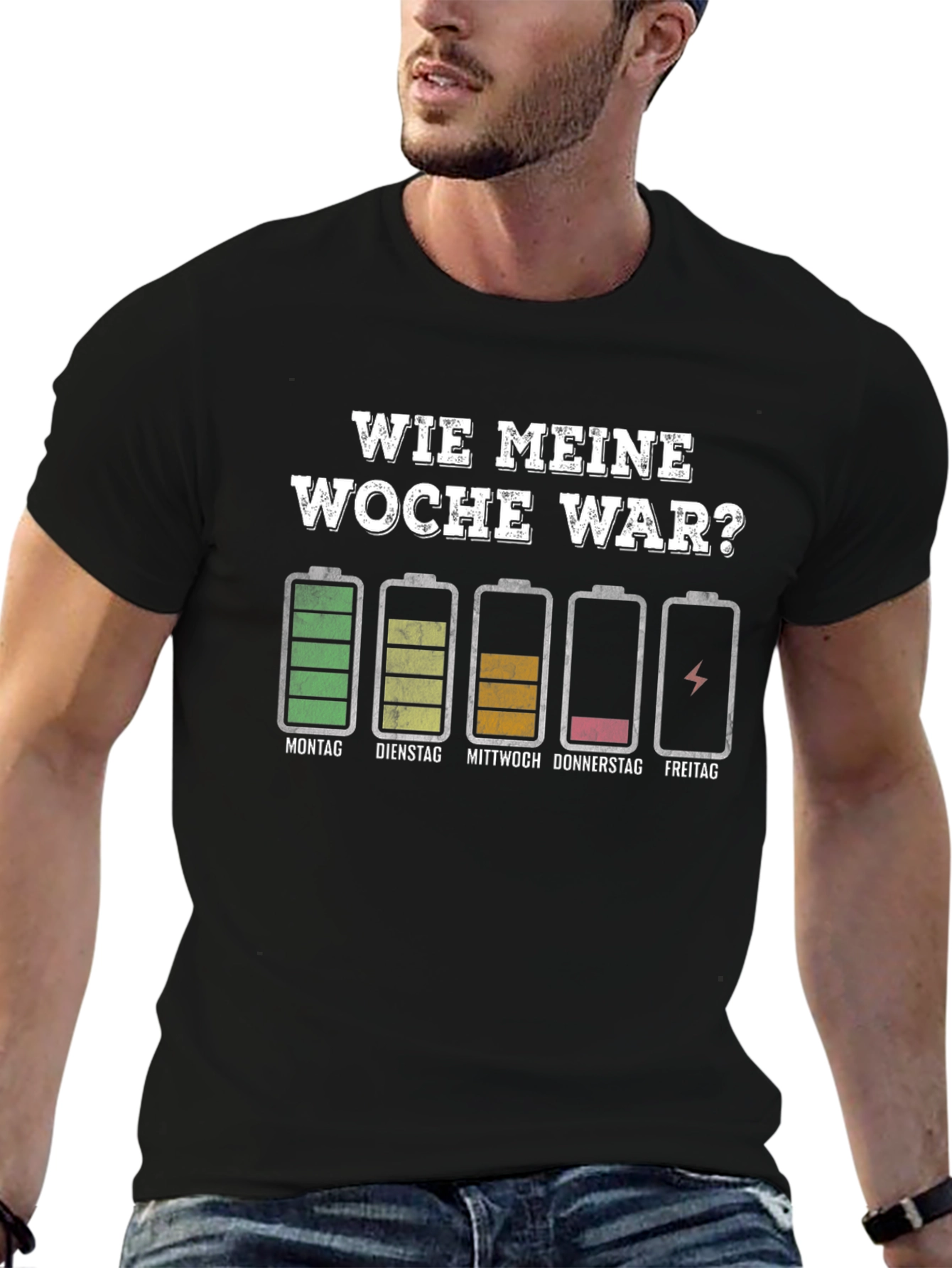 Black Funny Week Battery T-Shirt - German Humor Tee view 6