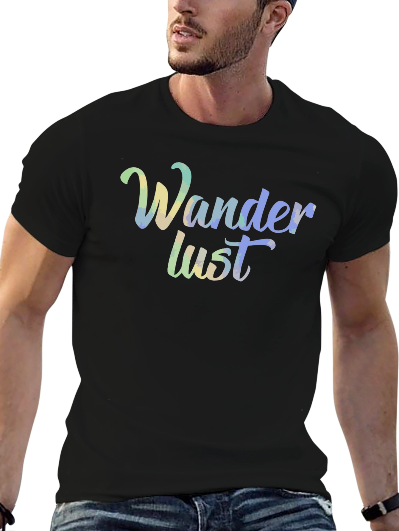 Black Wanderlust Graphic Print Black T-Shirt view 6