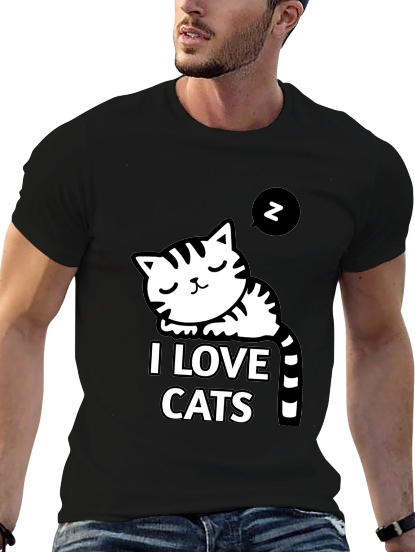 Black I Love Cats Black Graphic T-Shirt view 6