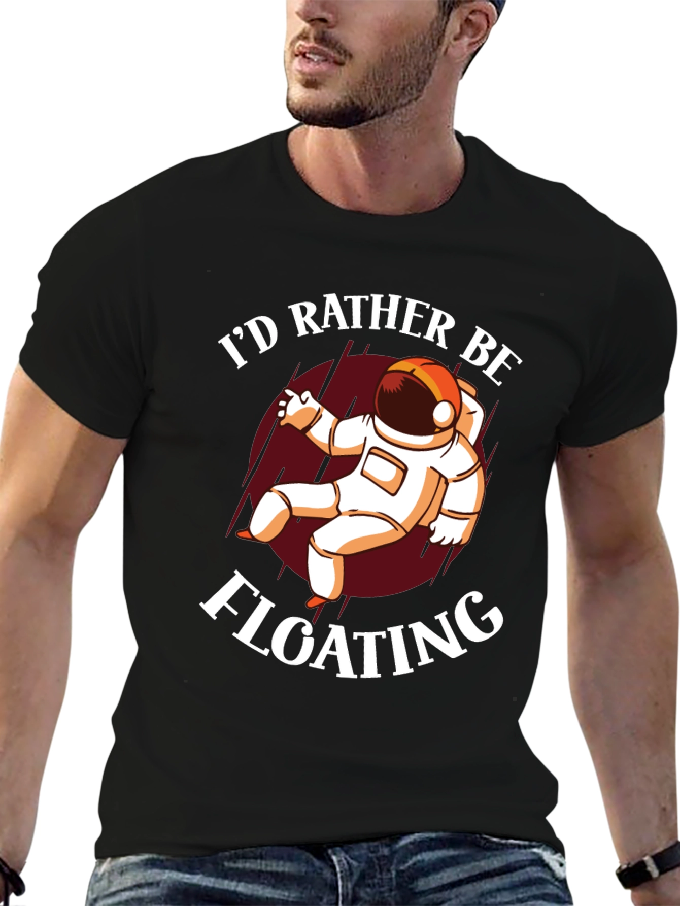 Black I'd Rather Be Floating Astronaut Graphic Tee view 6