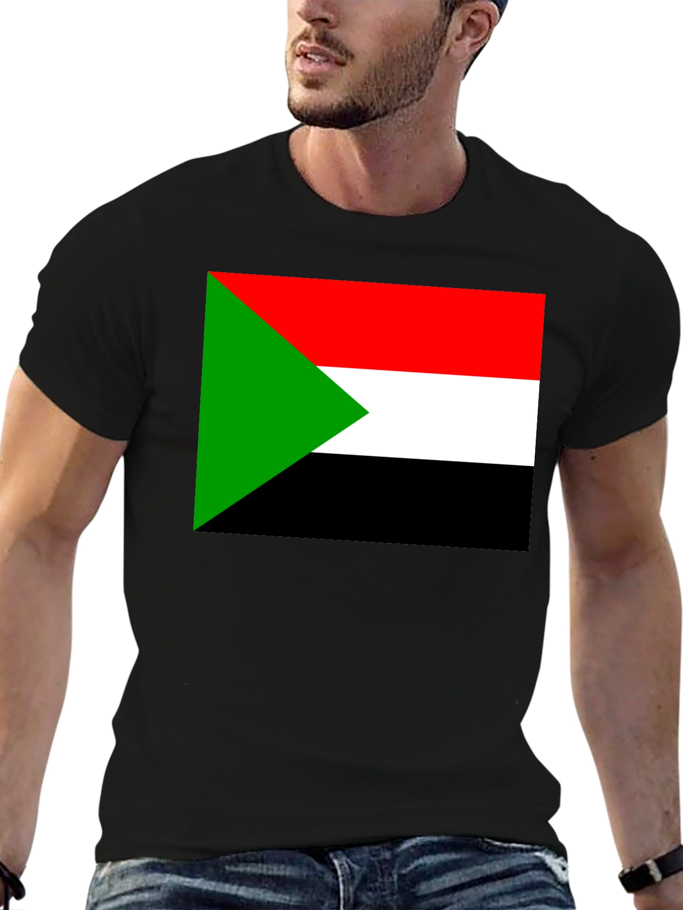 Black Sudan Flag T-Shirt - Black Cotton Tee view 6
