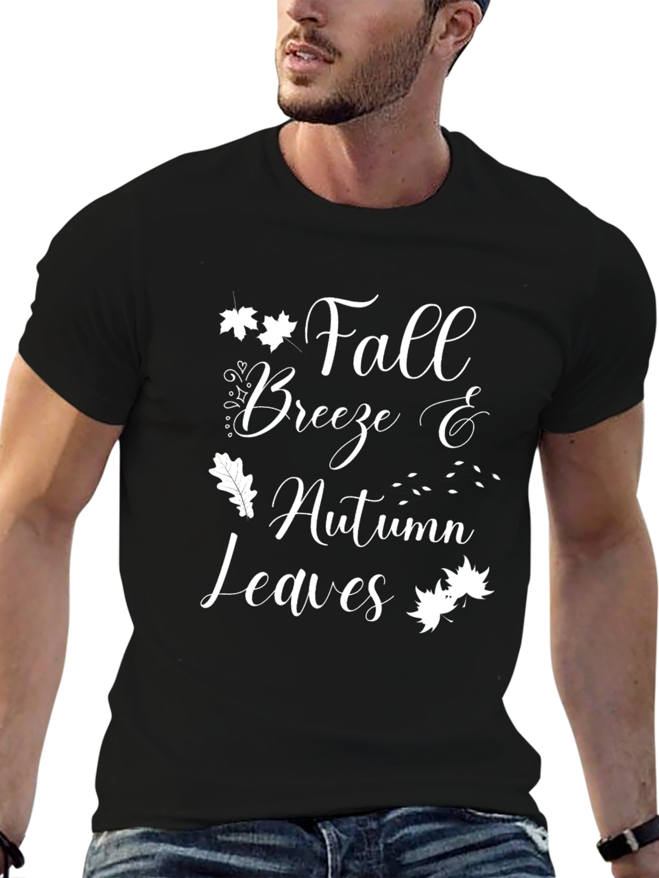 Black Fall Breeze & Autumn Leaves Black T-Shirt view 6