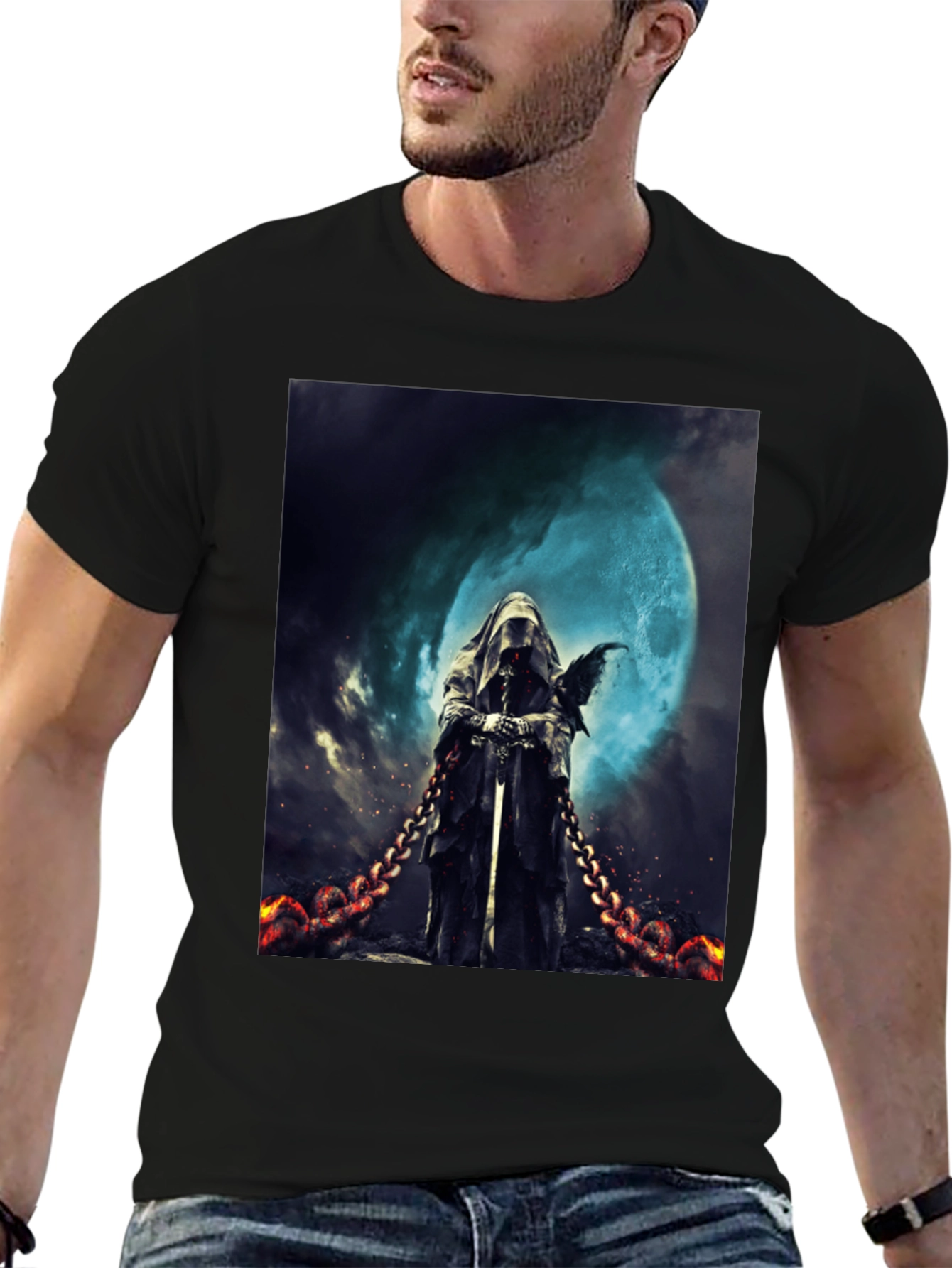 Black Grim Reaper Graphic Tee - Dark Fantasy Style view 6