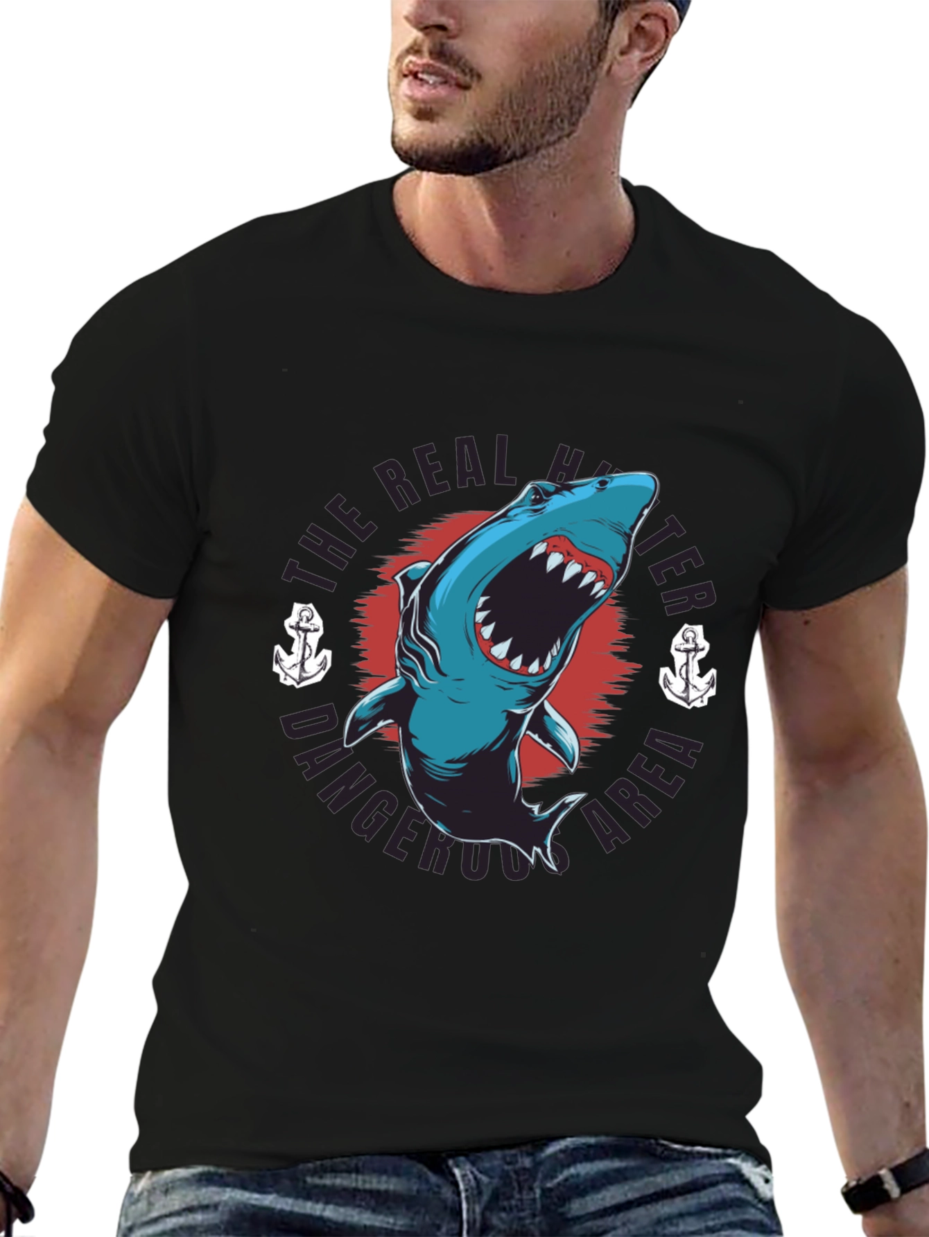 Black Dangerous Shark T-Shirt -  The Real Hunter Graphic Tee view 6