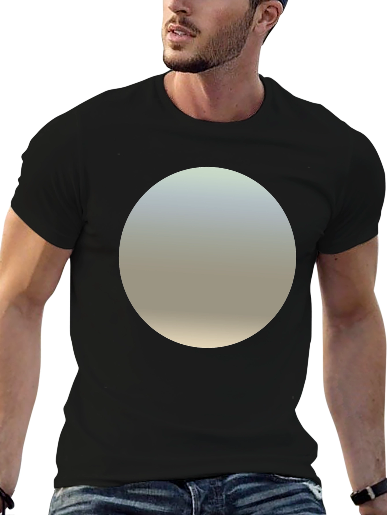 Black Minimalist Black T-Shirt with Gradient Circle Design view 6