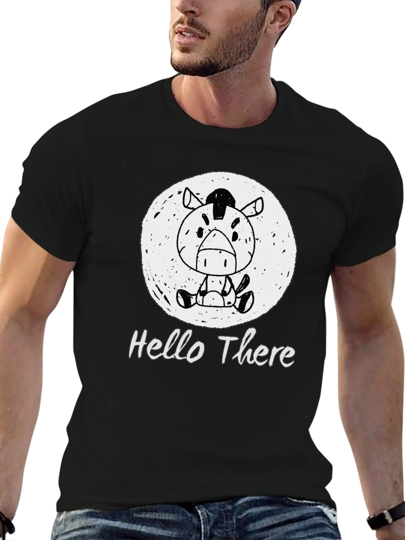 Black Hello There Zebra Graphic Tee - Unisex Black T-Shirt view 6