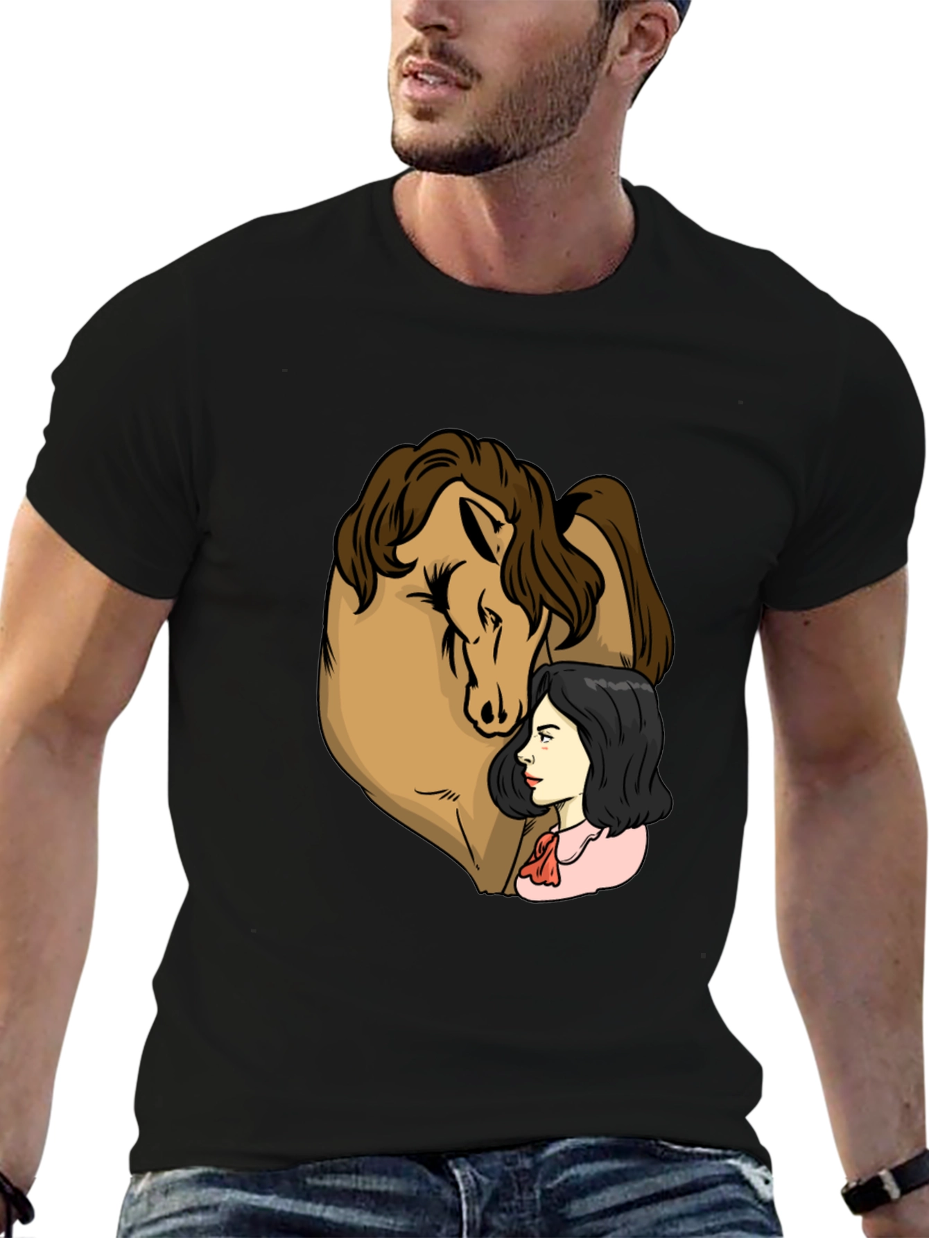 Black Horse & Woman Graphic Black T-Shirt view 6