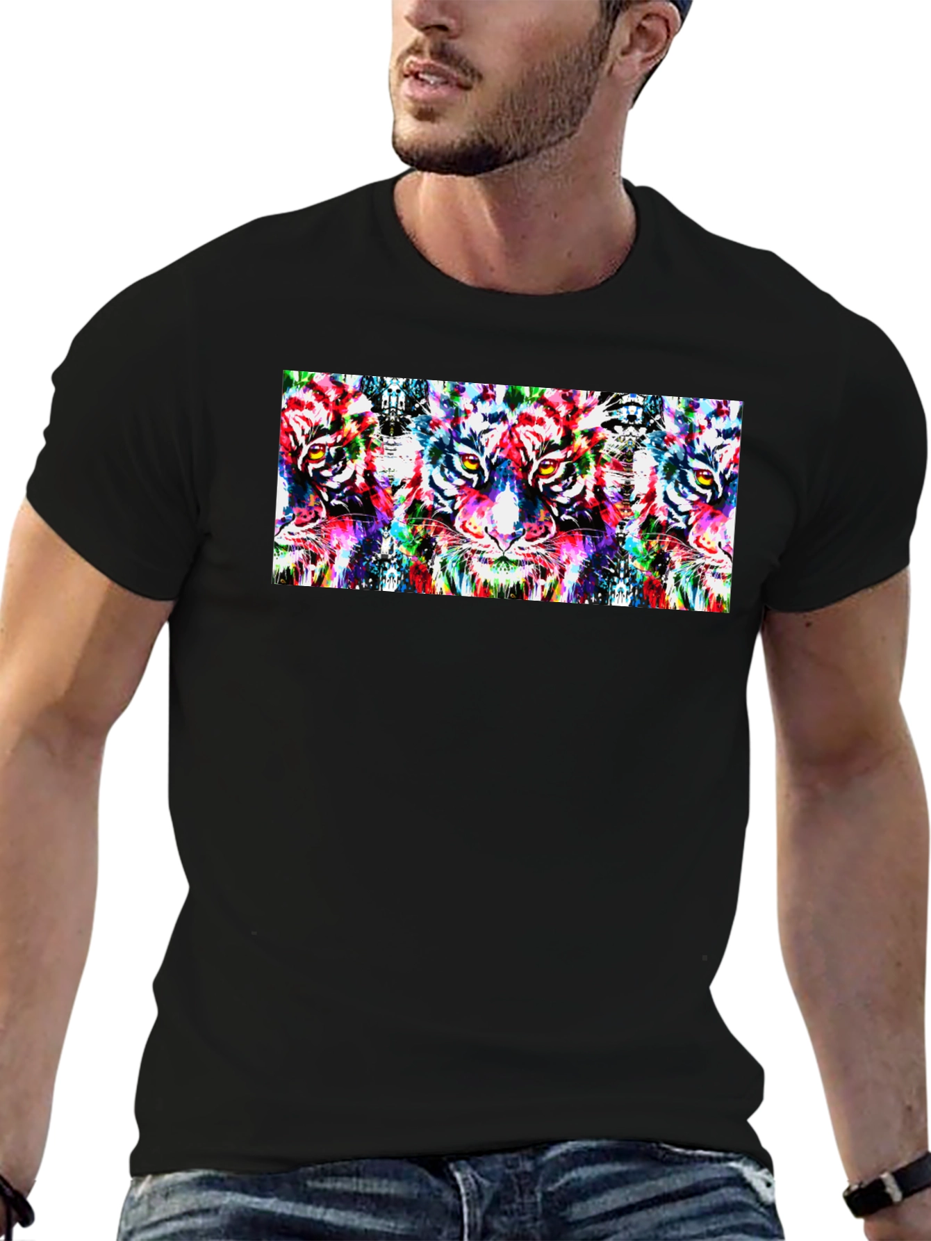 Black Psychedelic Tiger Print Black T-Shirt view 6