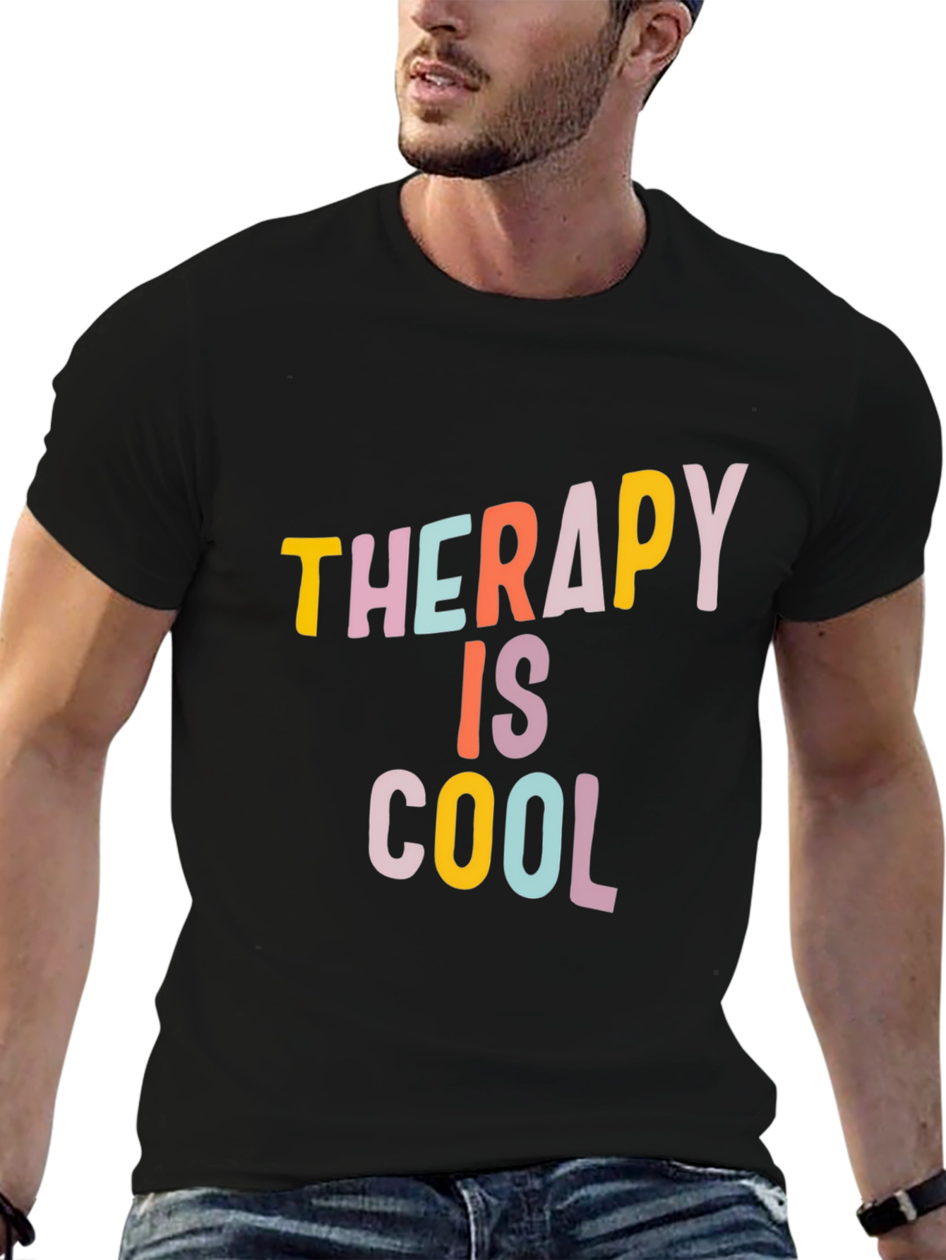 Black Therapy is Cool Graphic Tee - Casual Unisex T-Shirt view 6