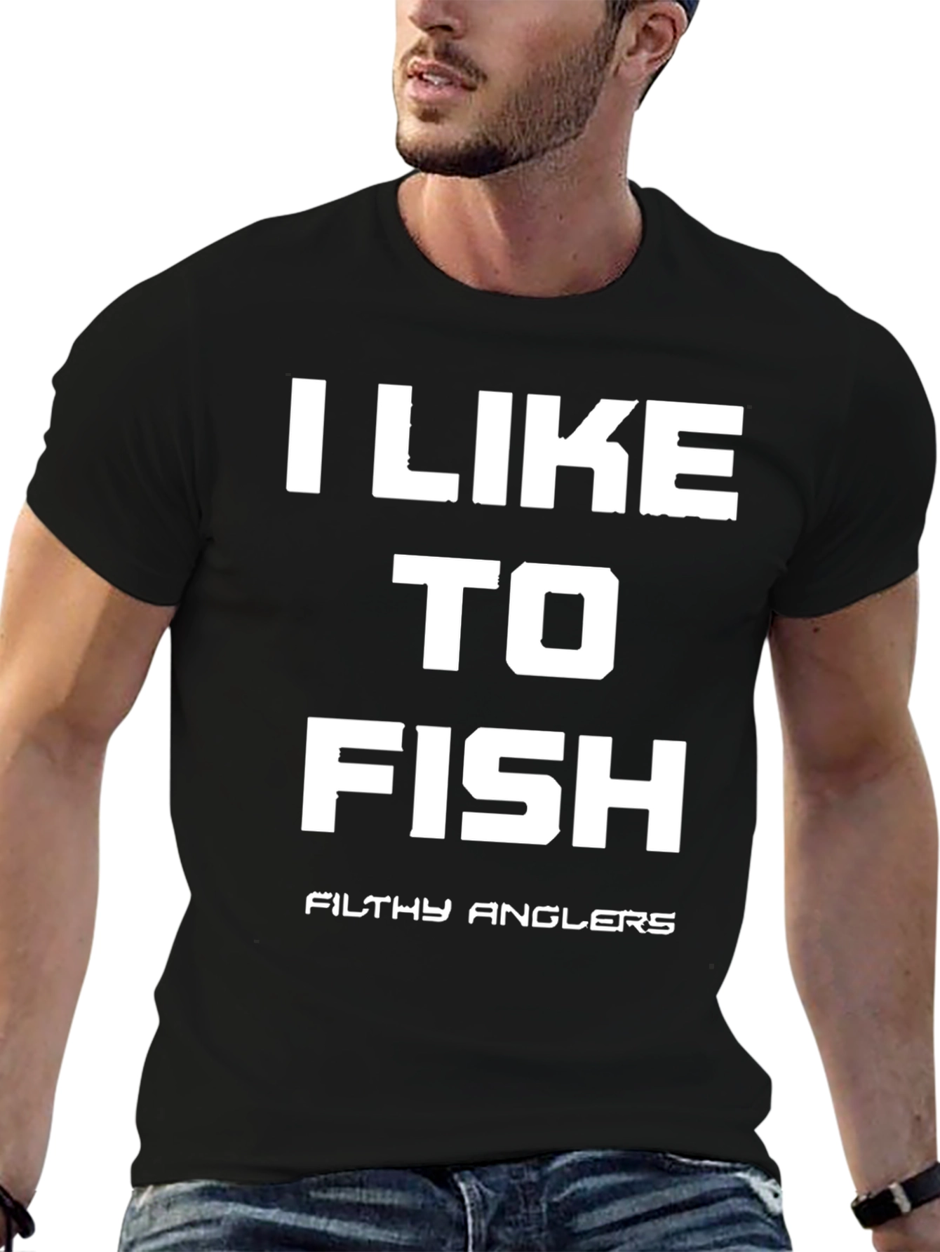 Black I Like to Fish - Funny Angler T-Shirt view 6