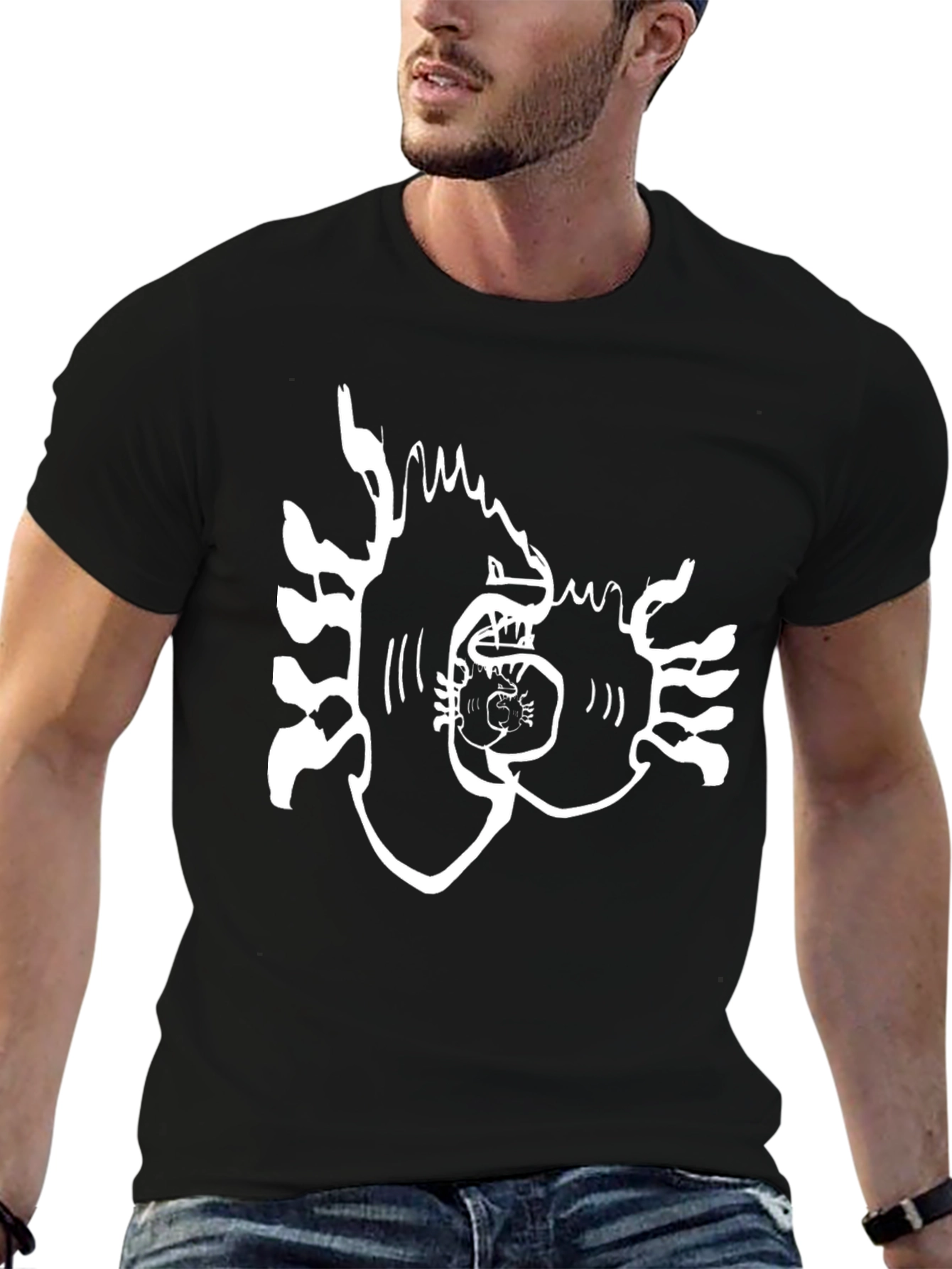 Black Abstract Graphic Print Black Tee view 6