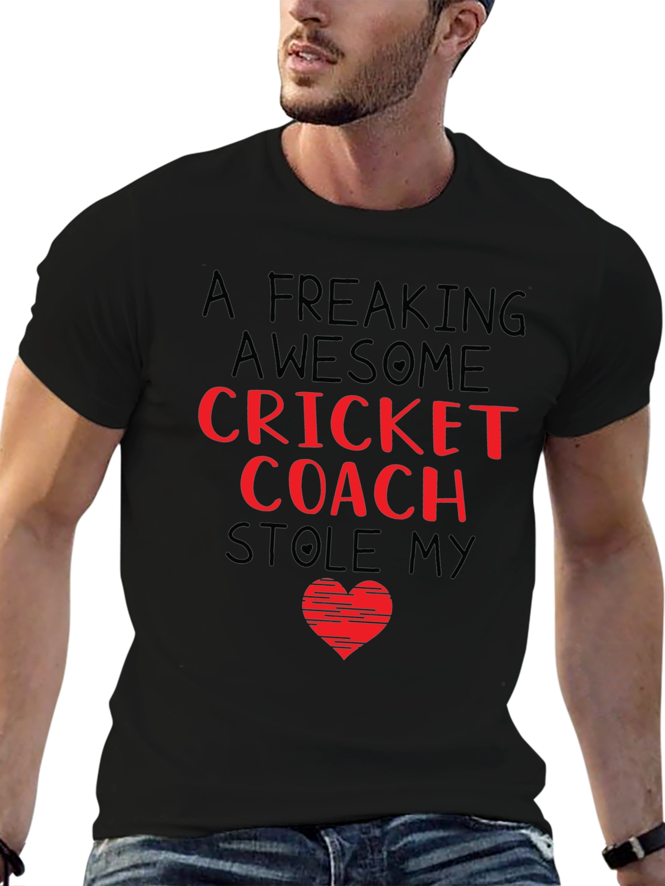 Black Awesome Cricket Coach Graphic Tee view 6