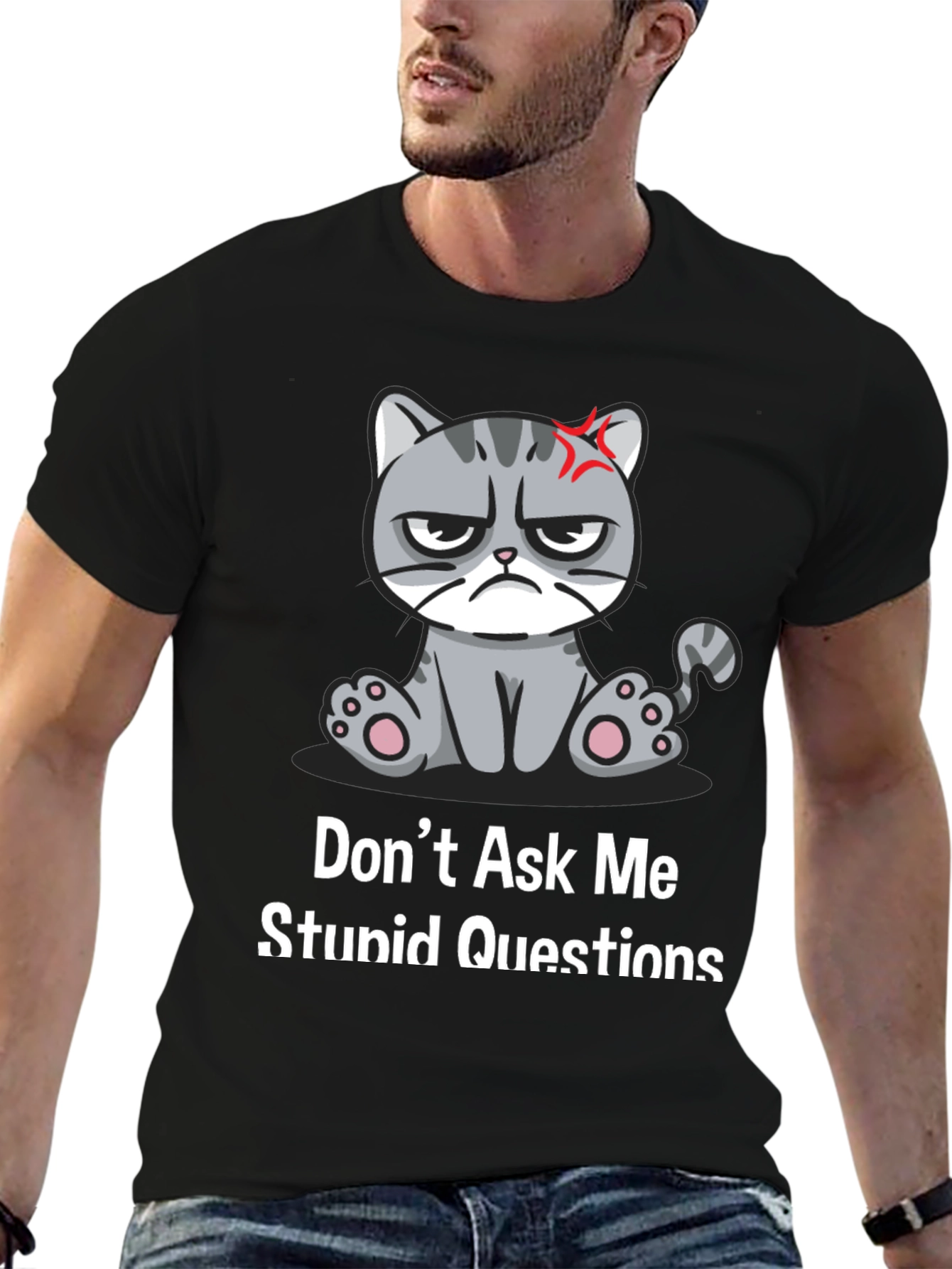 Black Grumpy Cat T-Shirt - Don't Ask Me Stupid Questions view 6