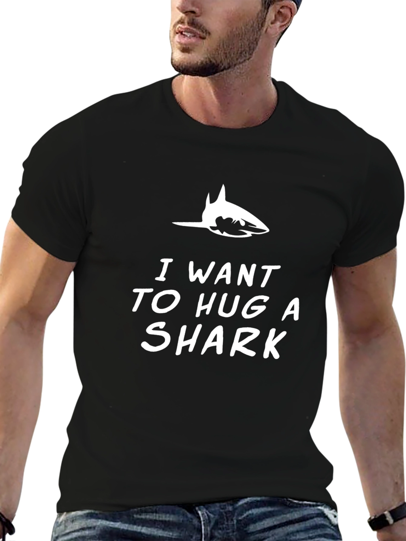 Black I Want To Hug A Shark T-Shirt - Funny Shark Lover Tee view 6