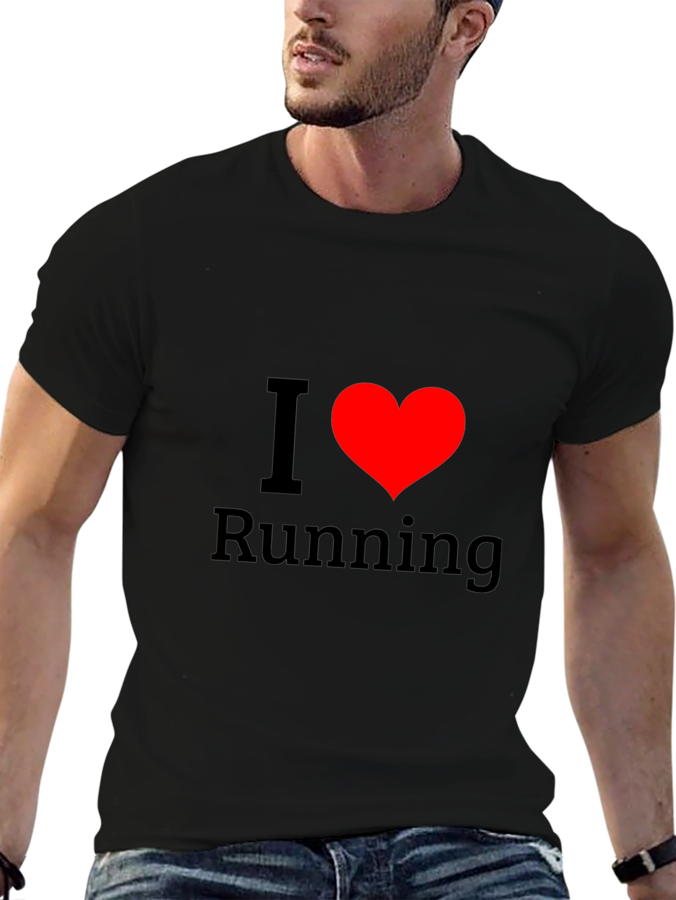 Black I Love Running Black T-Shirt - Heart Design view 6
