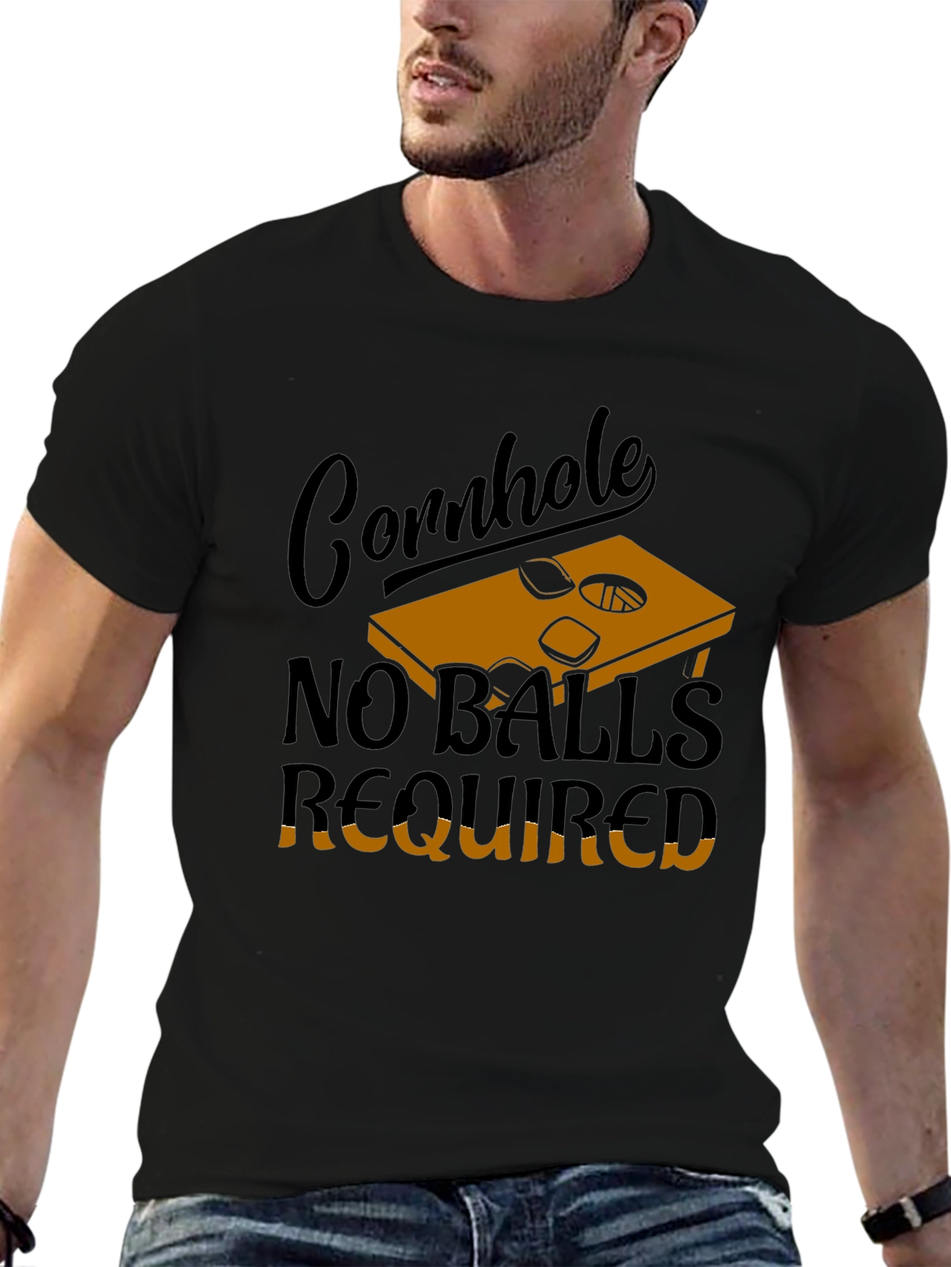 Black Cornhole No Balls Required Graphic Tee view 6