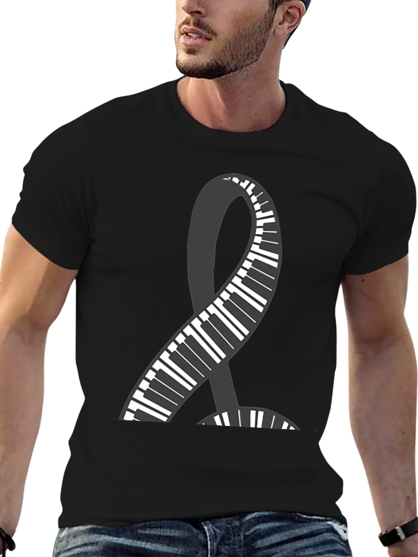 Black Piano Ribbon Graphic Tee - Music Lover Shirt view 6