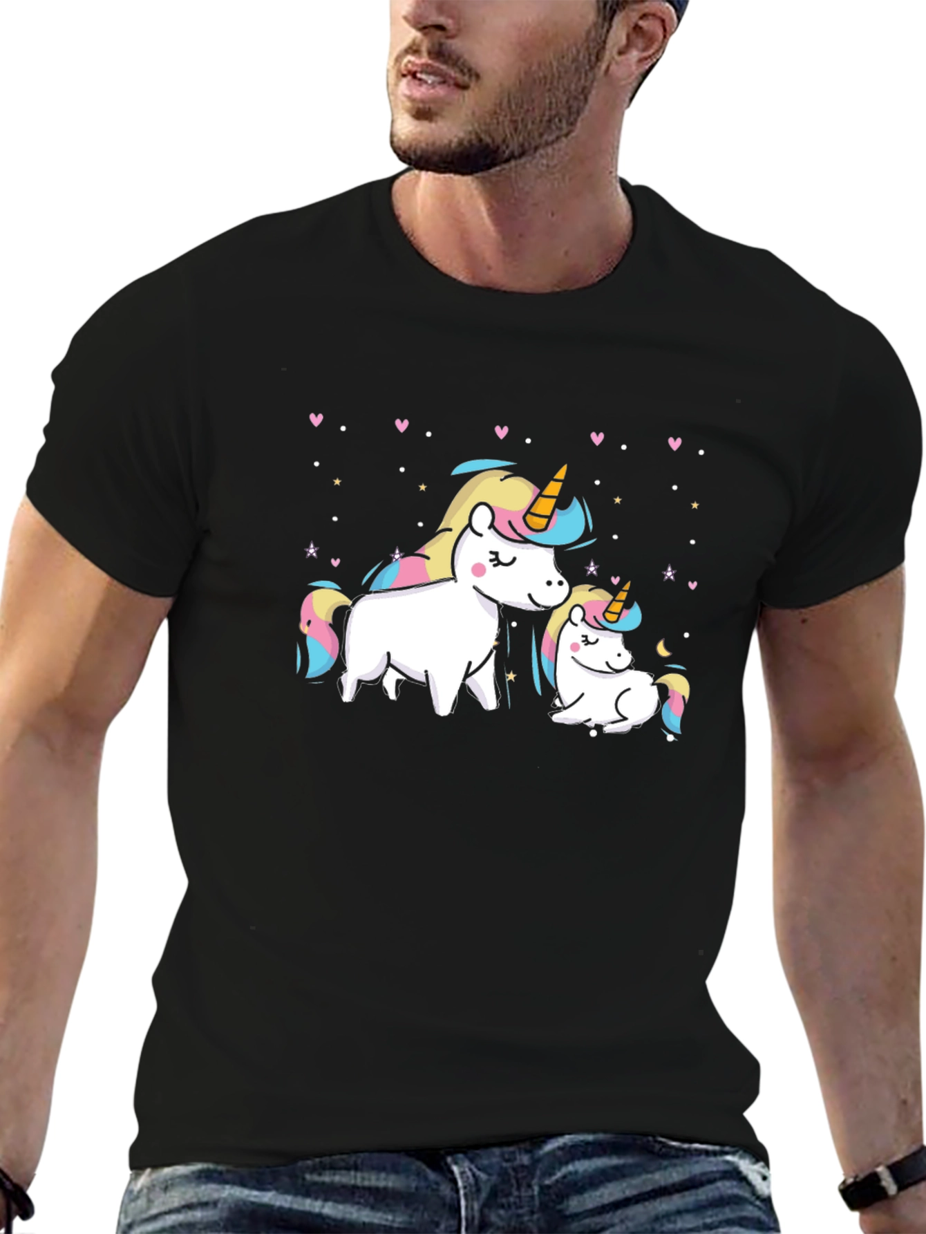 Black Cute Unicorn Mom and Baby Graphic T-Shirt view 6