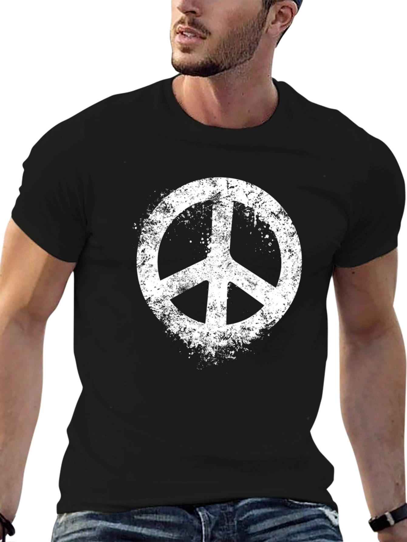Black Retro Peace Sign Graphic Tee - Black view 6