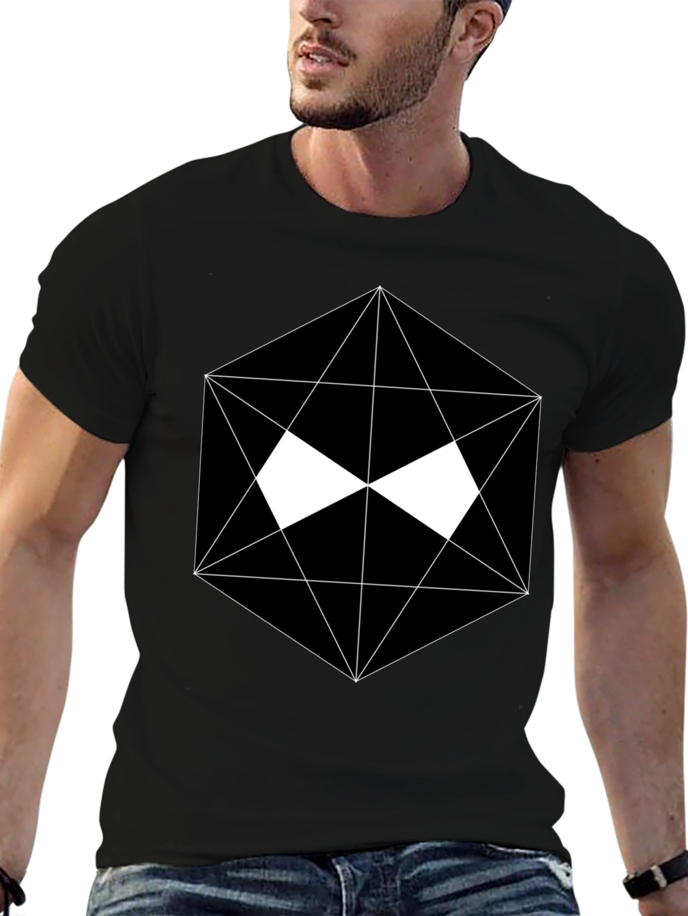 Black Geometric Graphic Black T-Shirt view 6