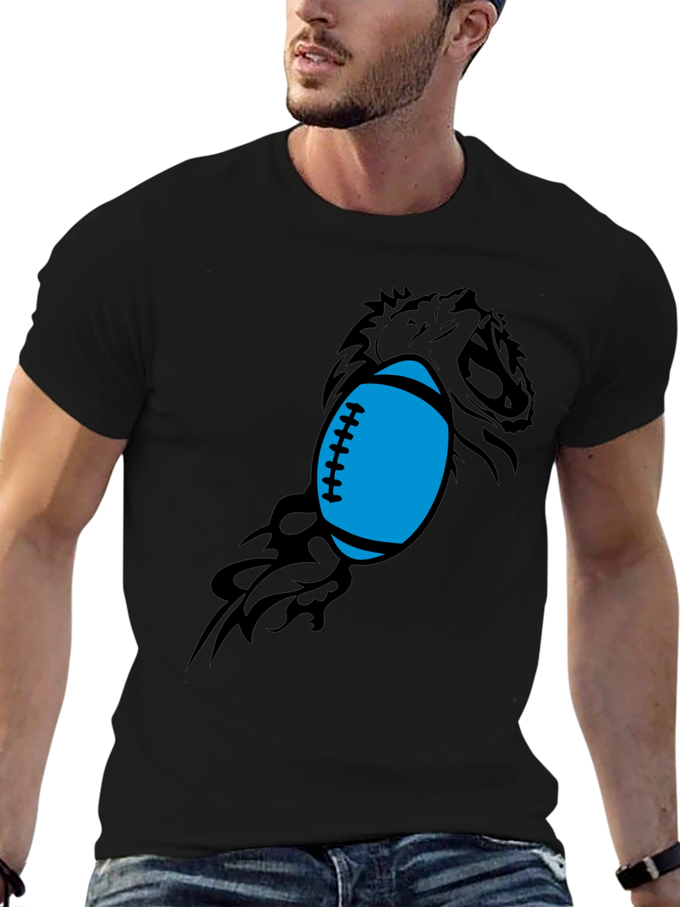 Black Lion Football Graphic Tee - Black Cotton Blend view 6