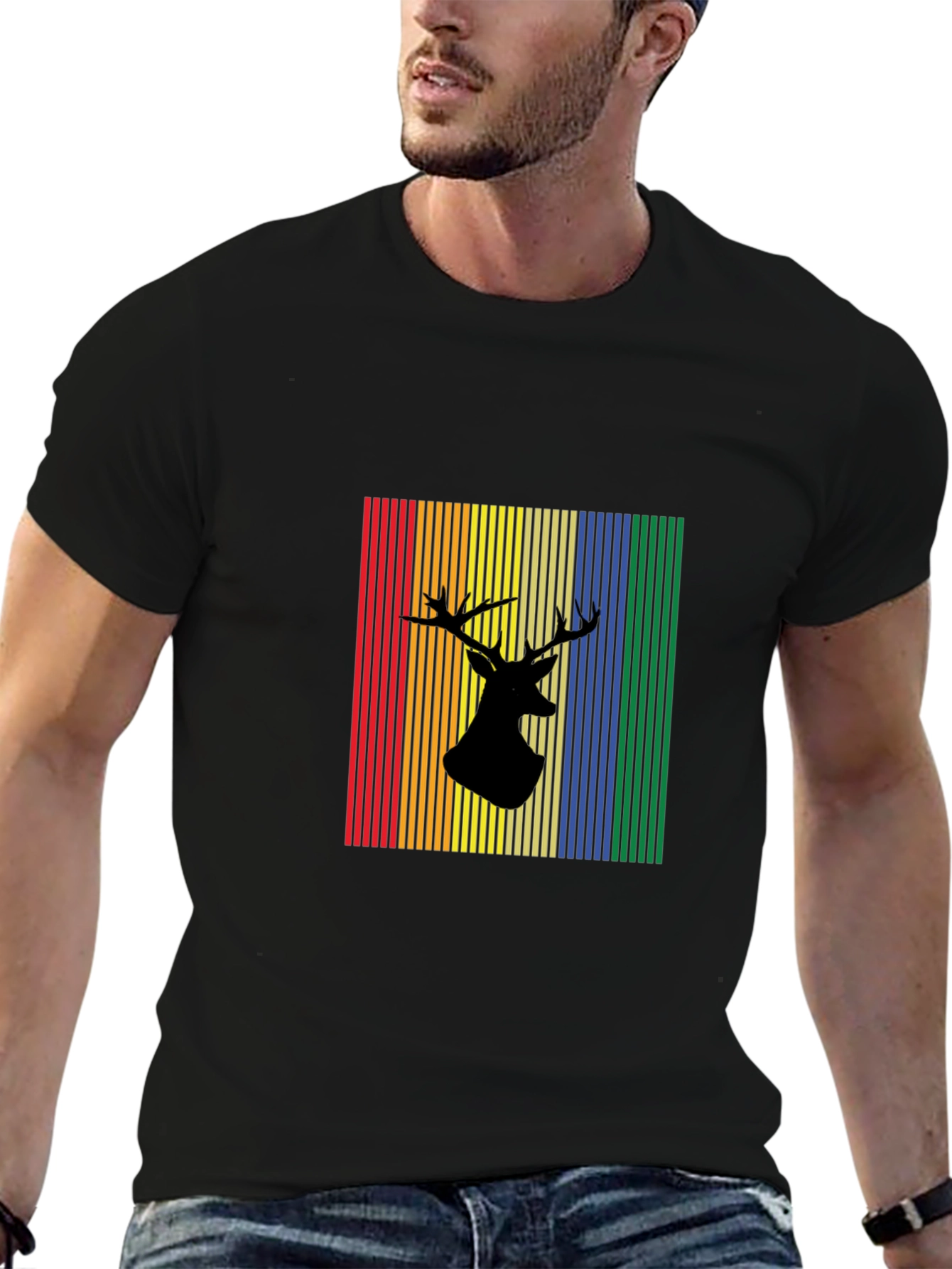 Black Rainbow Deer Silhouette Graphic Tee view 6
